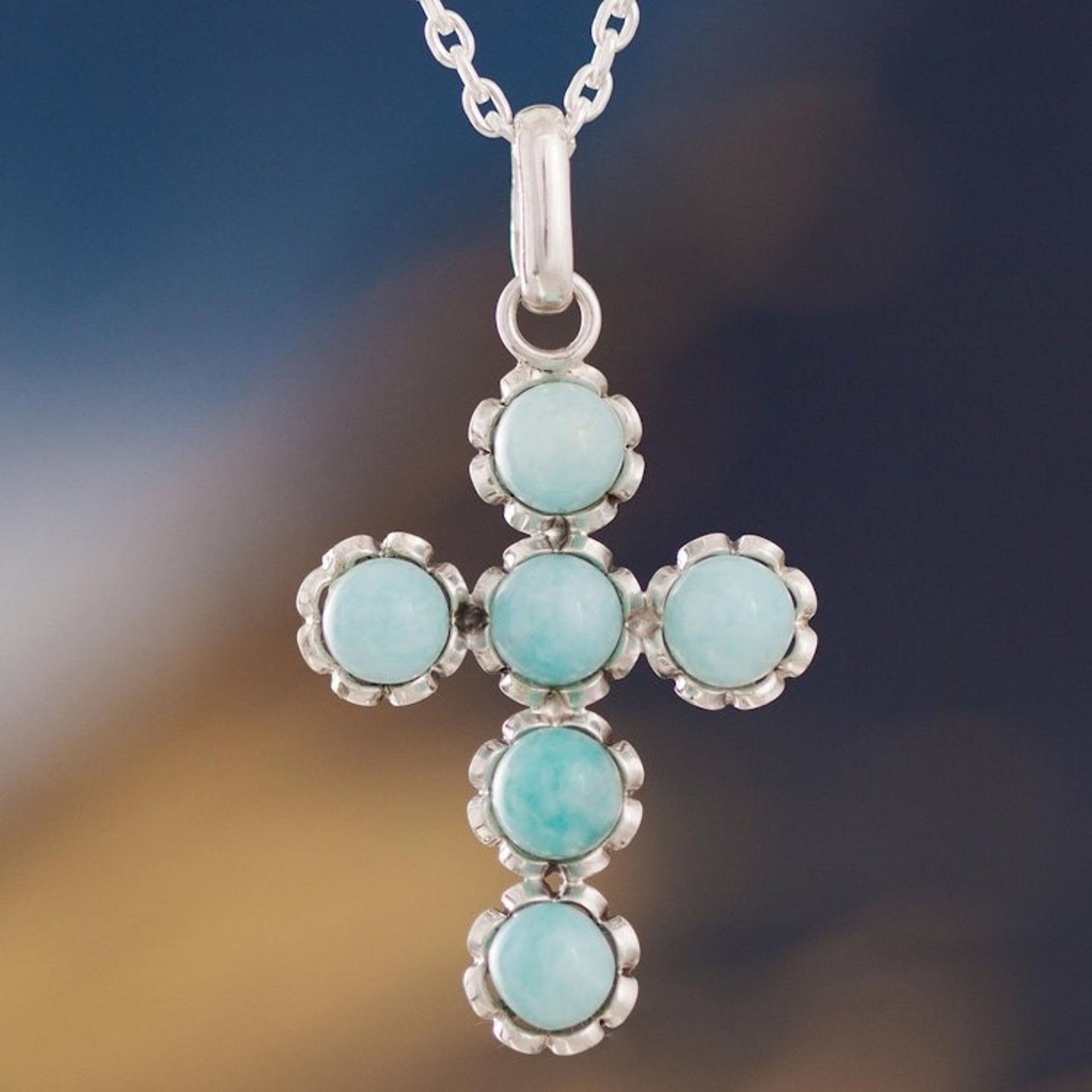Handcrafted Sterling Silver and Amazonite Cross Necklace 'Faith Affirmation'