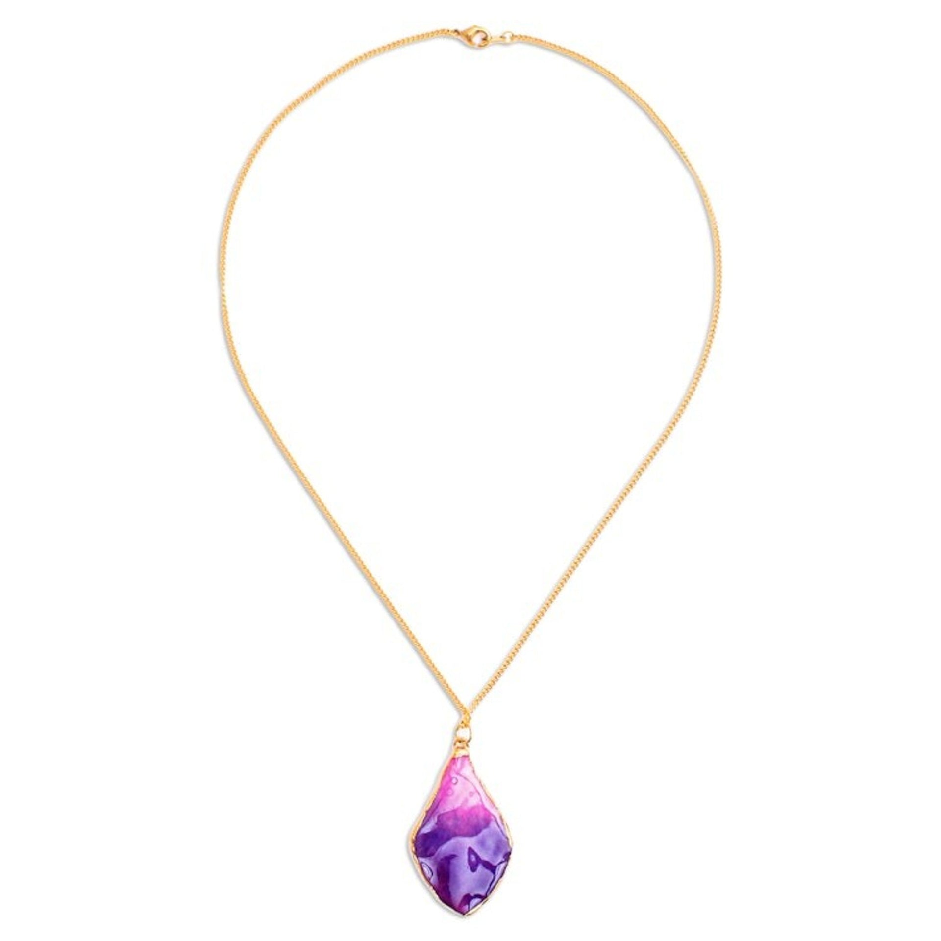 Fuchsia and Purple Petal 22k Gold-Accented Pendant Necklace 'Capricious Petal'