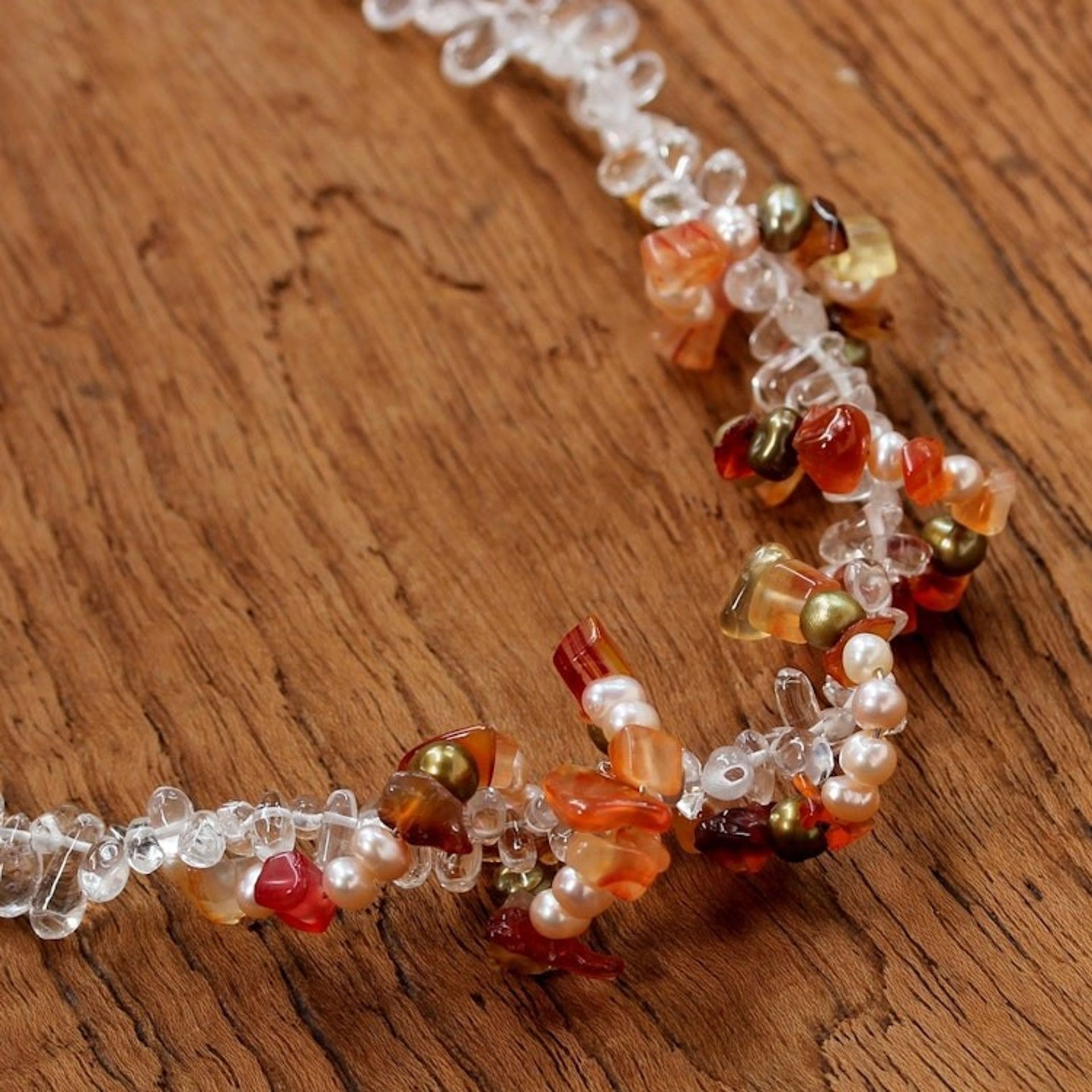 Pearl and rose quartz strand necklace 'Joy'