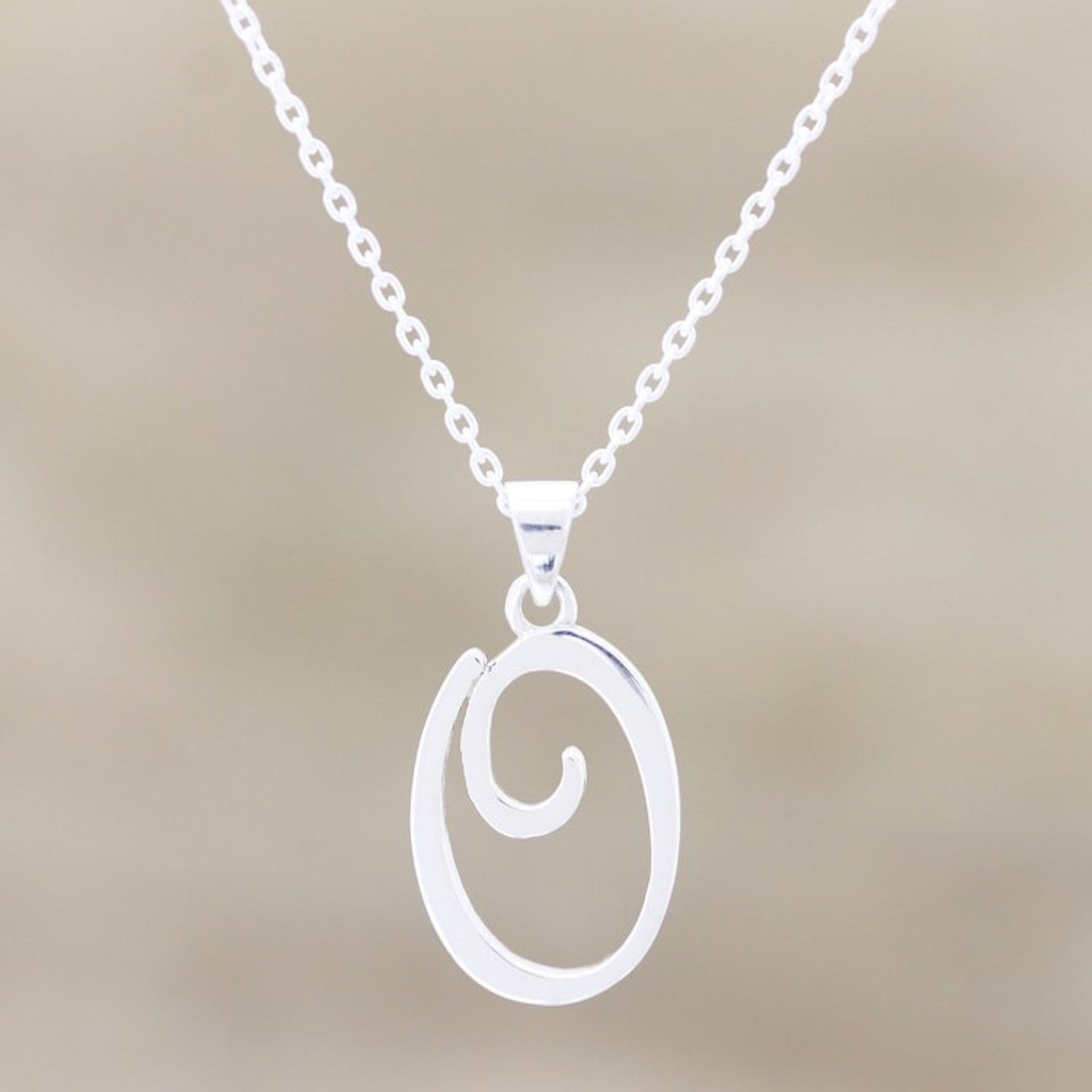 Silver O Initial Necklace Hand Crafted in India 'Dancing O'