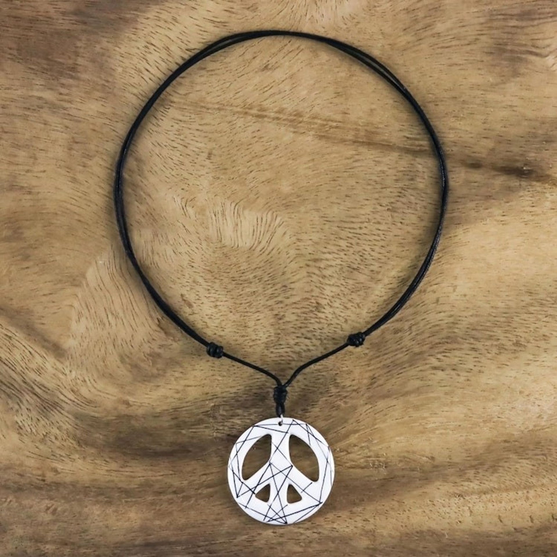 Hand-Painted Ceramic Peace Necklace in White from Thailand 'Bring Peace in White'