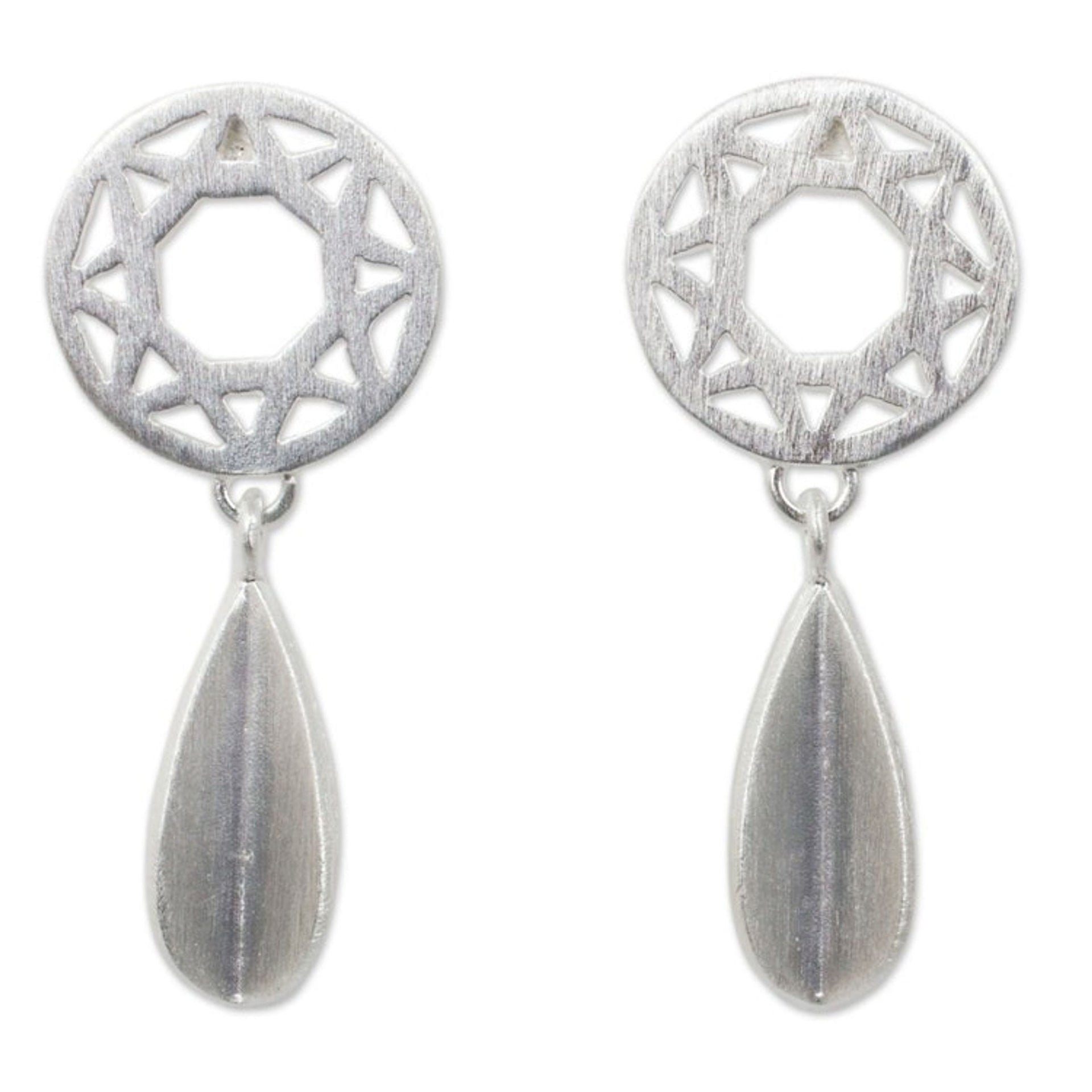 Handmade Modern Thai Sterling Silver Dangle Earrings 'Starlight Geometry'