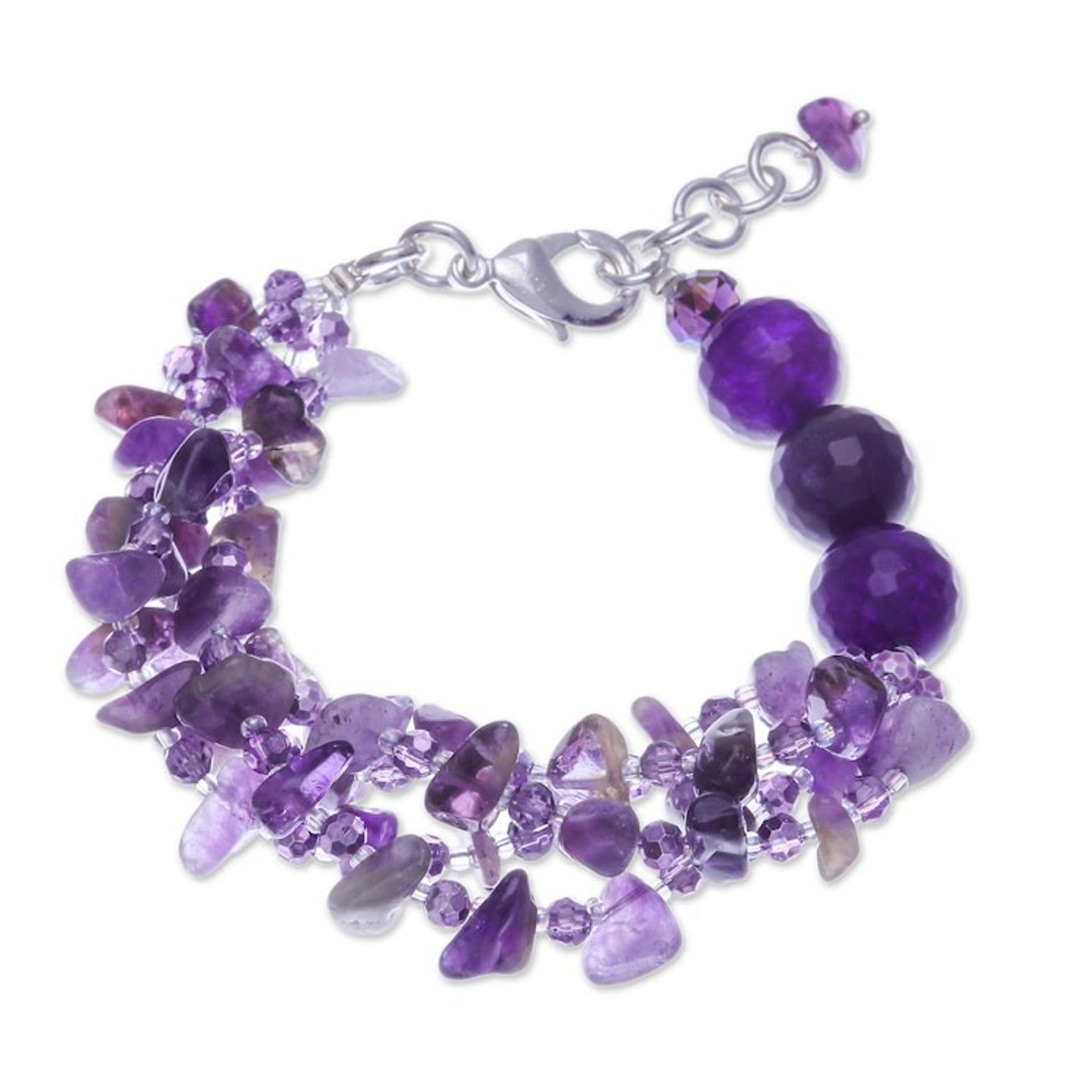 Purple-Toned Amethyst and Chalcedony Beaded Strand Bracelet 'Wise Jewels'