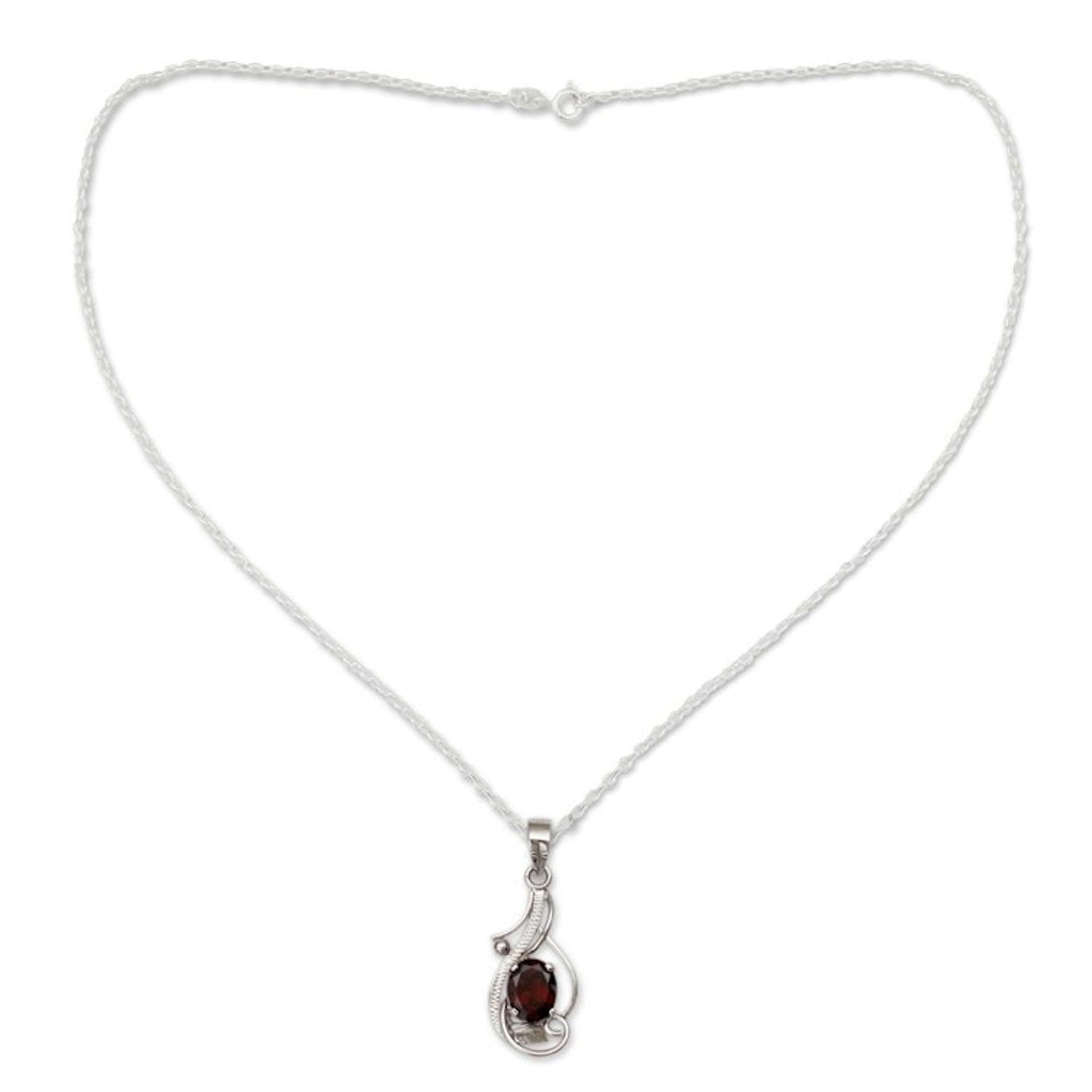 Garnet and Sterling Silver Fair Trade Necklace 'Sweet Sonnet'