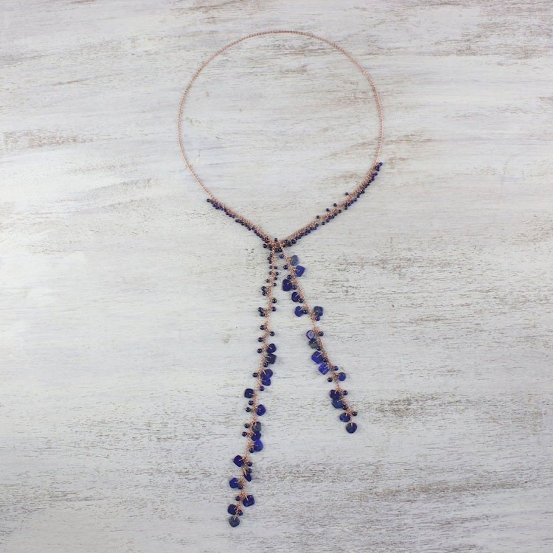 Handcrafted Lapis Lazuli Bead and Copper Lariat Necklace 'Lovely Night'
