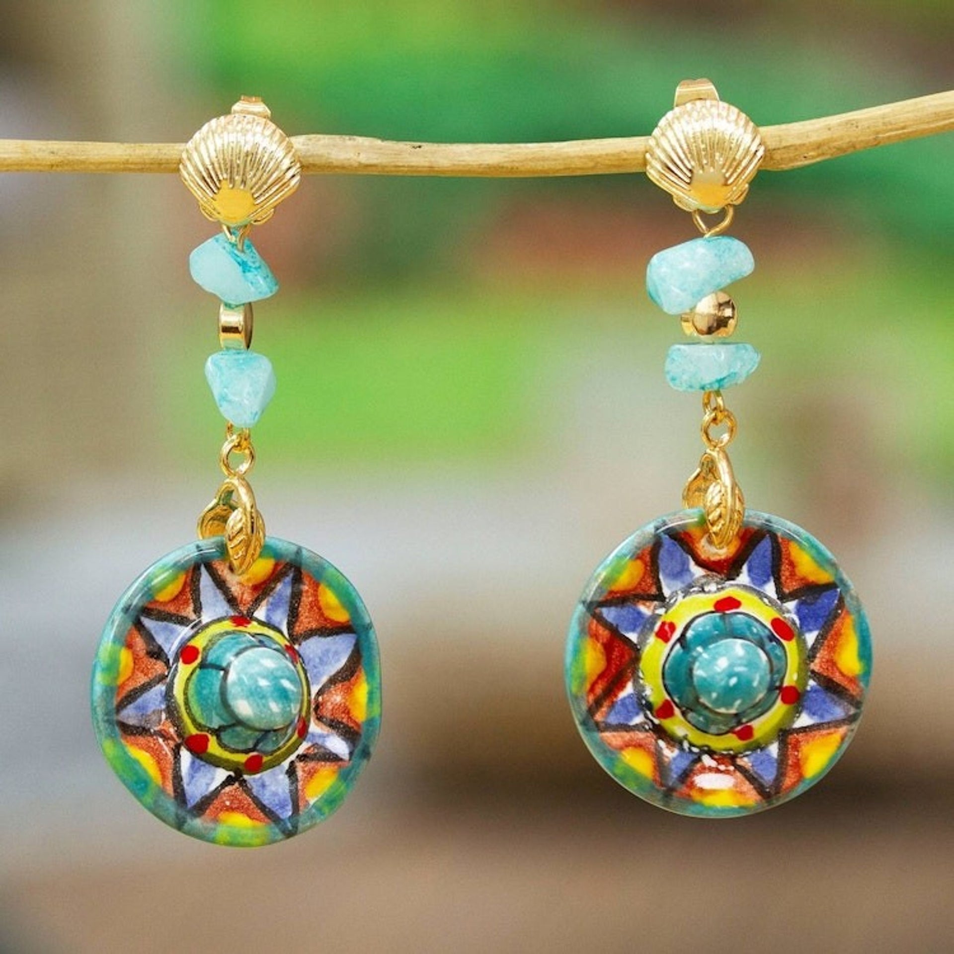 Traditional Hat-Themed Ceramic and Crystal Dangle Earrings 'Joyous Hats'