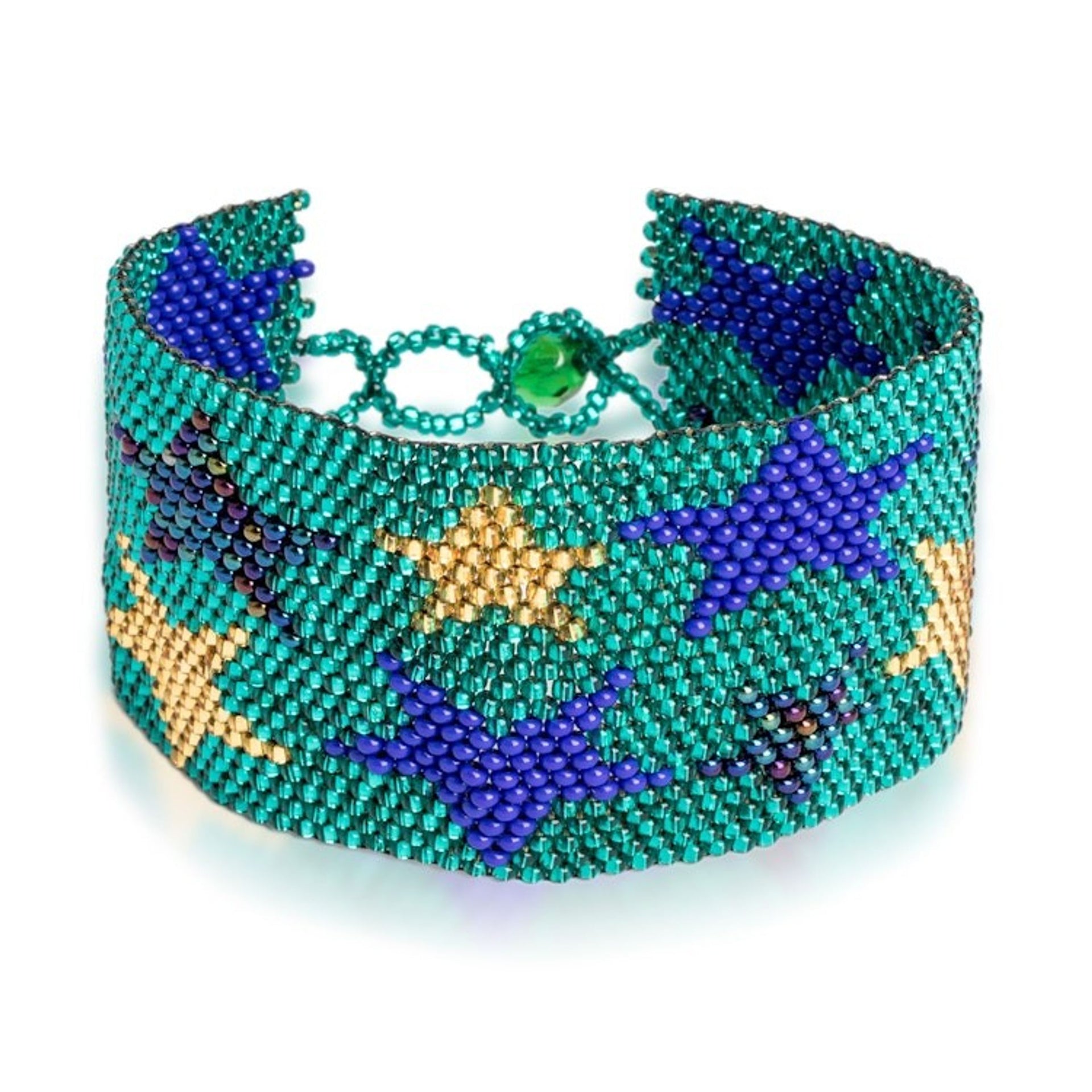 Teal Star Motif Beaded Wristband Bracelet 'Constellation in Teal'