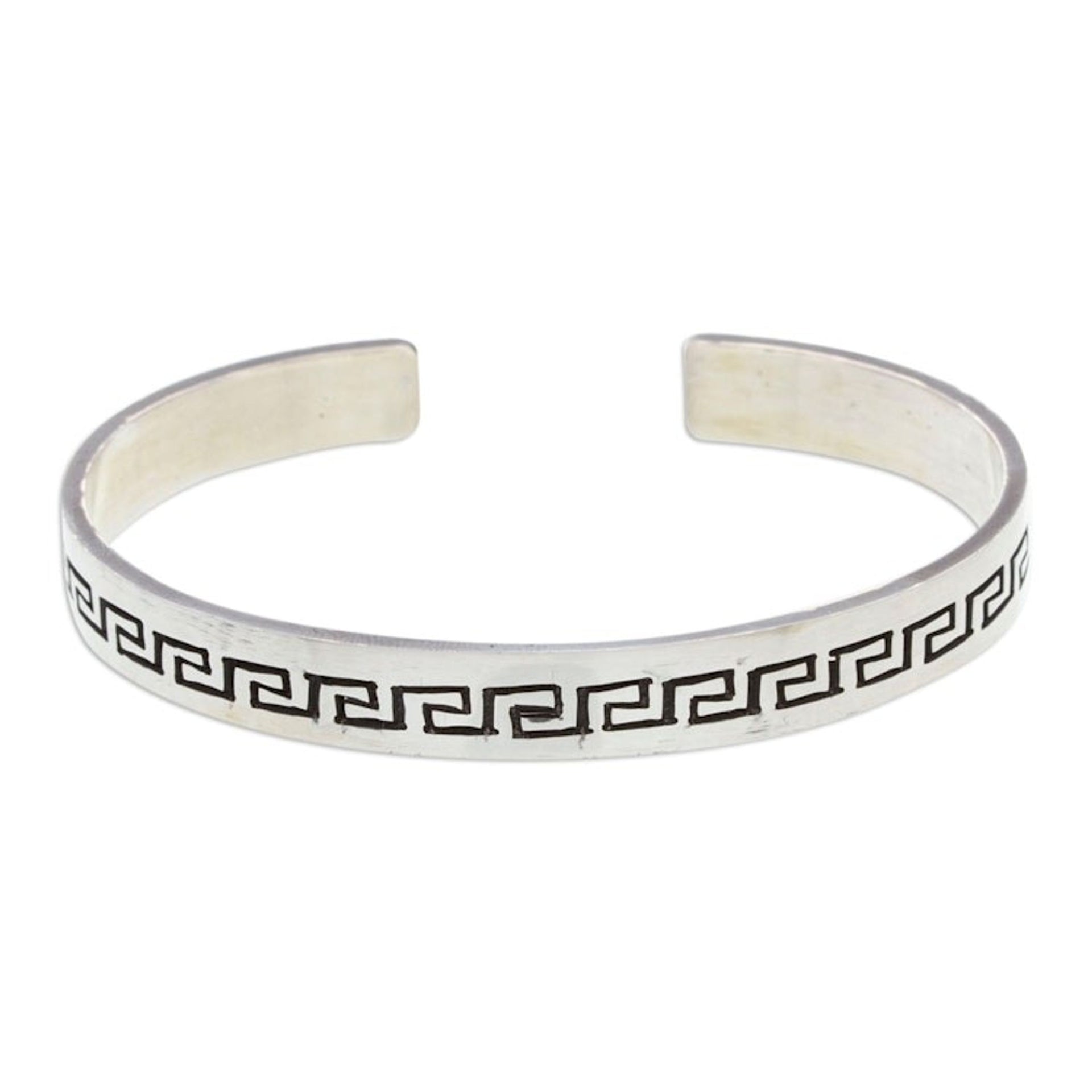 Taxco Silver Cuff Bracelet with Aztec-Inspired Motifs 'Aztec Charm'