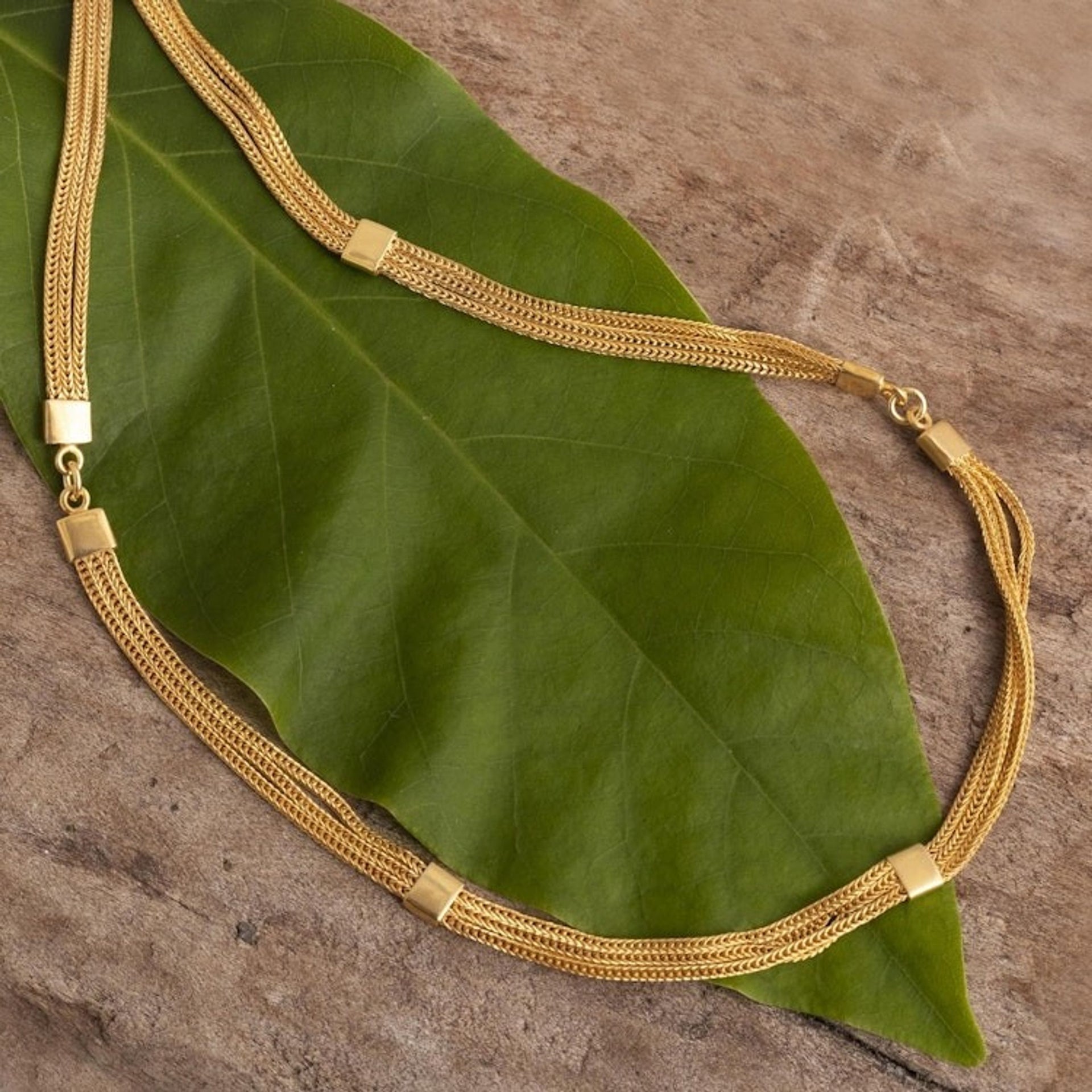 21K Gold Plated Silver Necklace of Three Linked Chains 'Bound Chains'