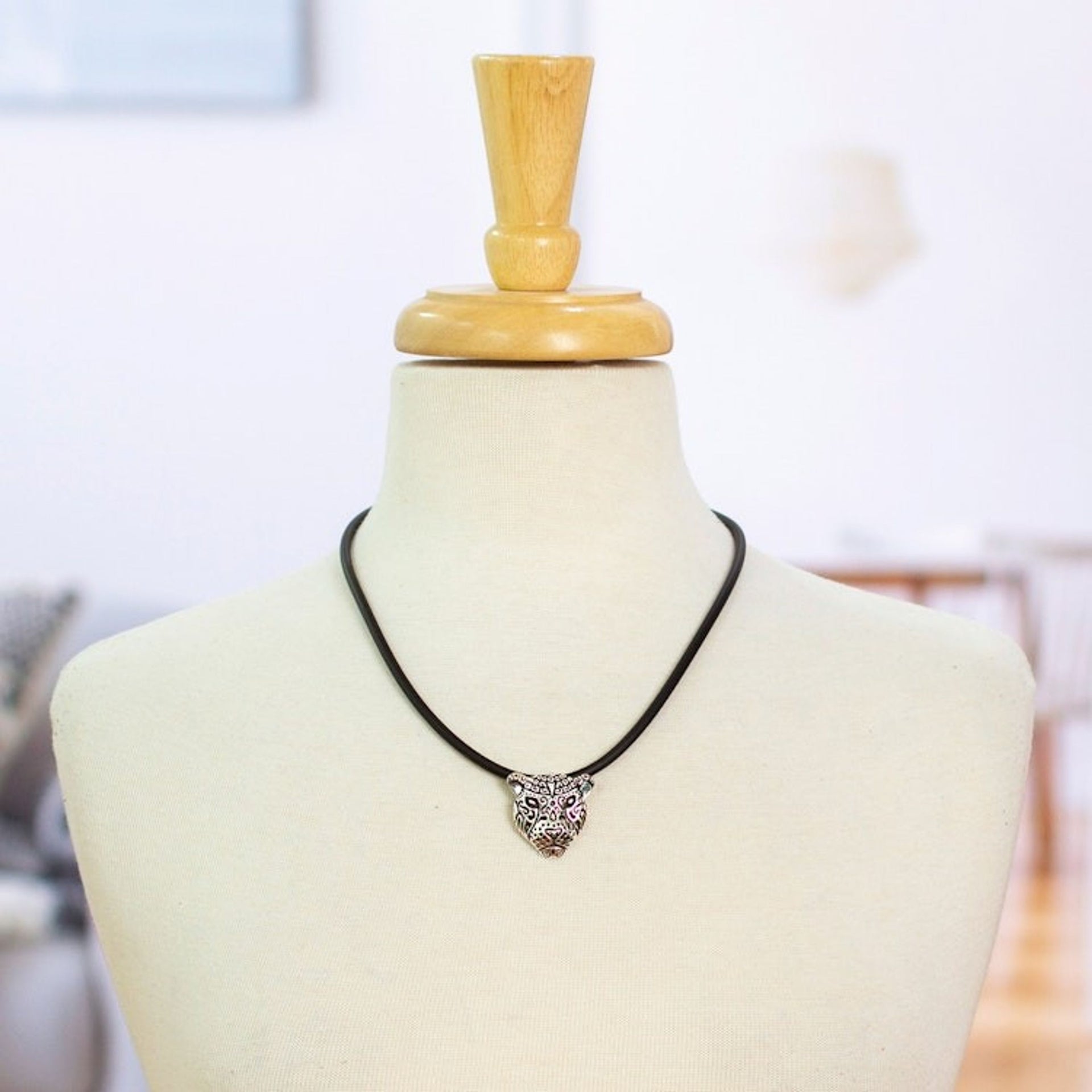 Sterling Silver Spotted Jaguar Pendant Necklace from Mexico 'Stylized Jaguar'