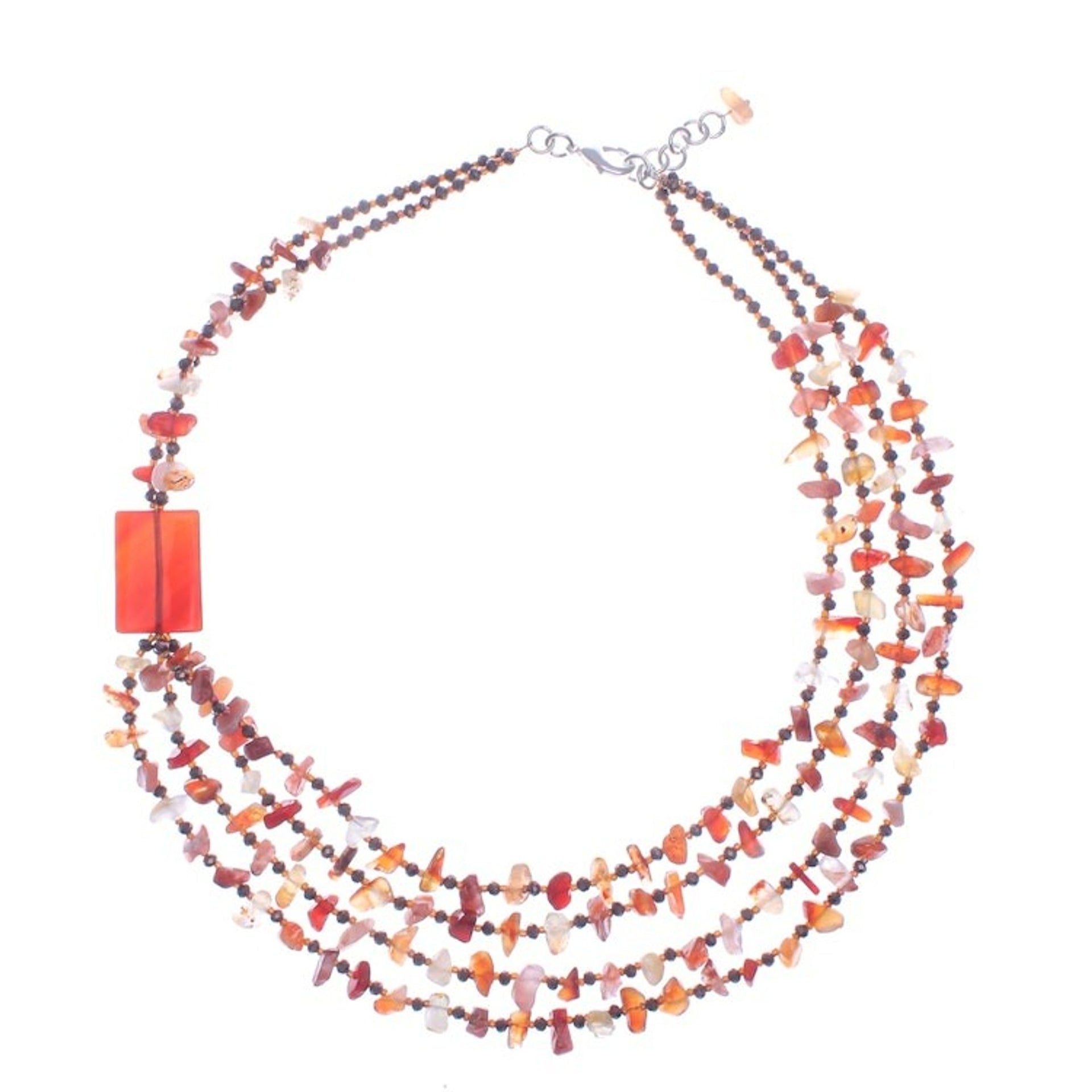 Orange Carnelian and Chalcedony Strand Necklace 'Window to Courage'