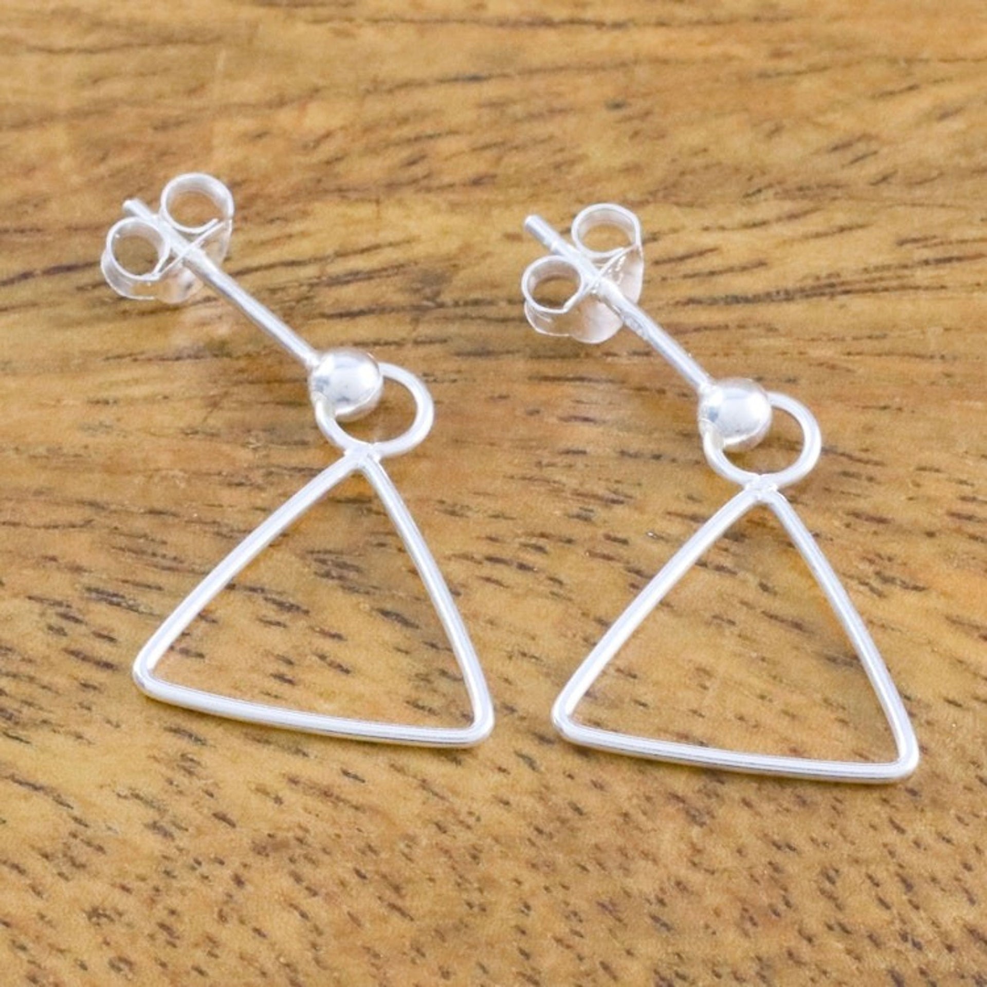 925 Sterling Silver Triangle Frame Earrings of Thailand 'Elegant Triangle'