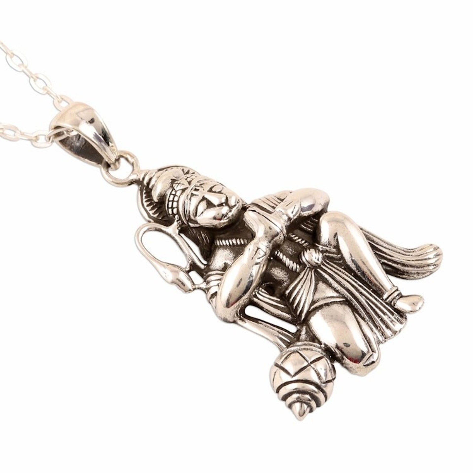 Sterling Silver Hinduism Pendant Necklace from India 'Divine Hanuman'