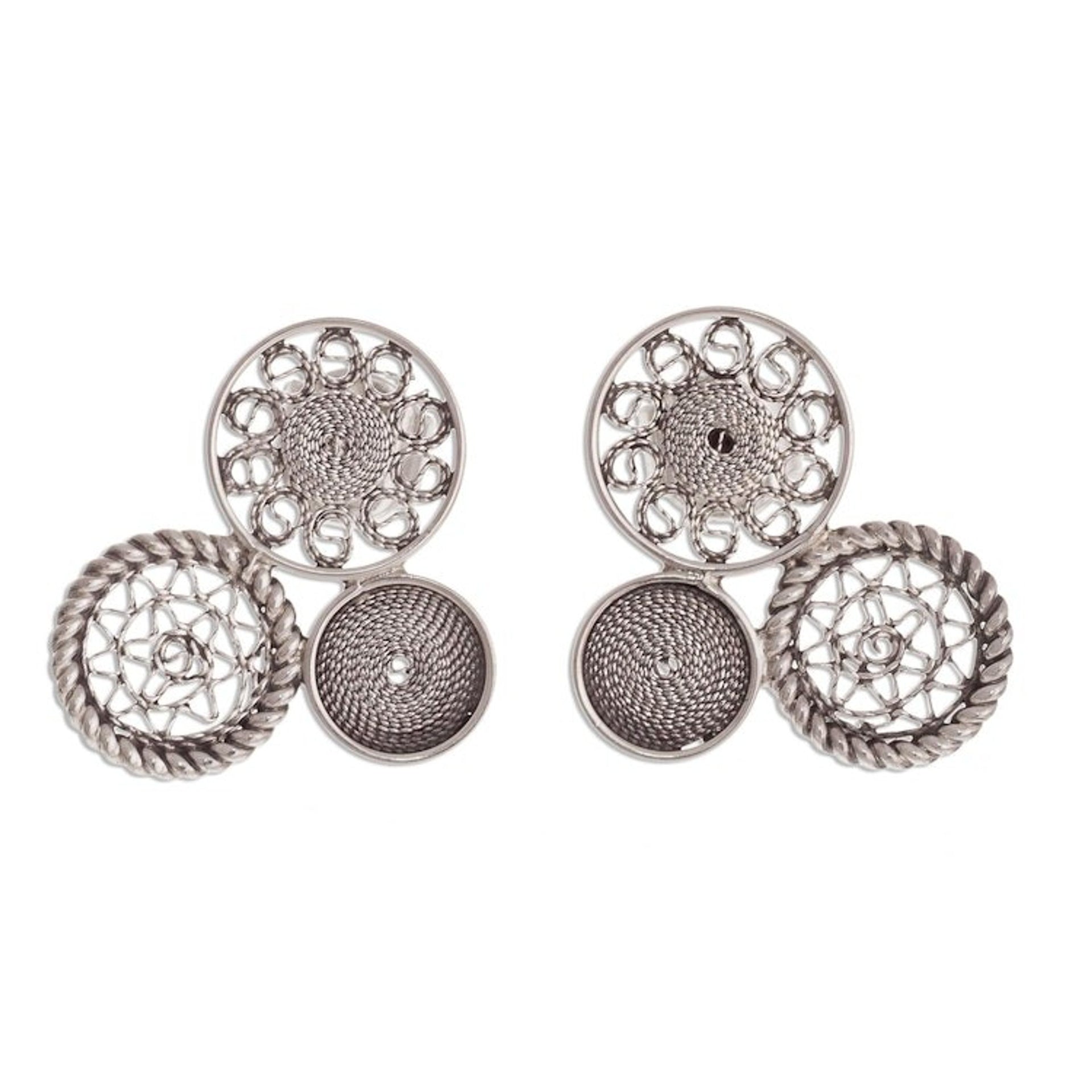 Circle Pattern Sterling Silver Filigree Drop Earrings 'Colonial Circles'