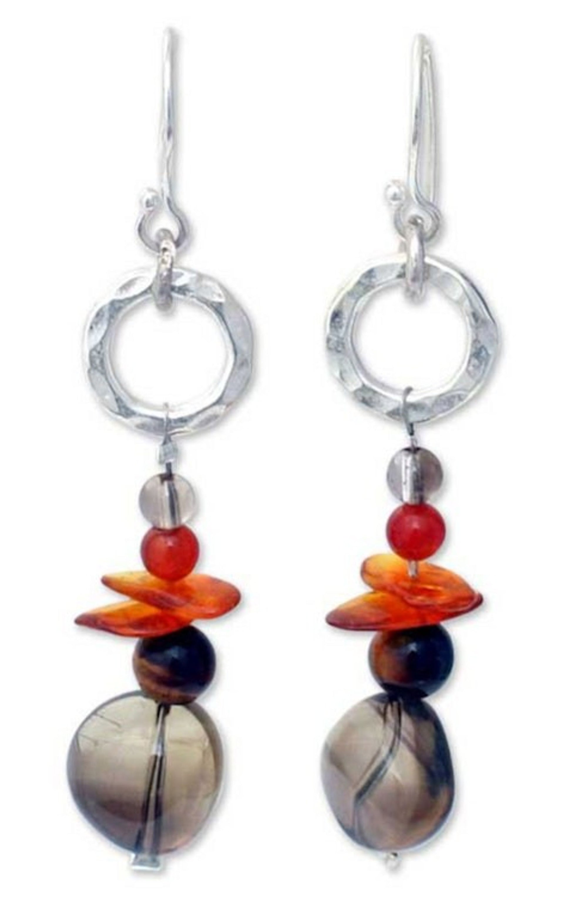 Hand Made Sterling Silver and Amber Dangle Earrings 'Thai Exotic'