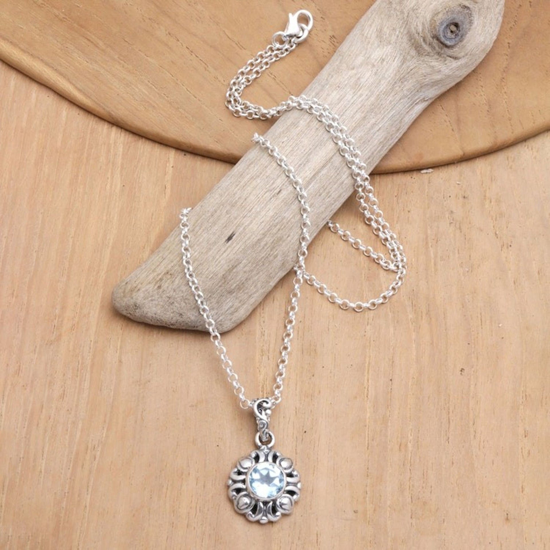 Sterling Silver Pendant Necklace with One-Carat Blue Topaz 'Loyal Tradition'