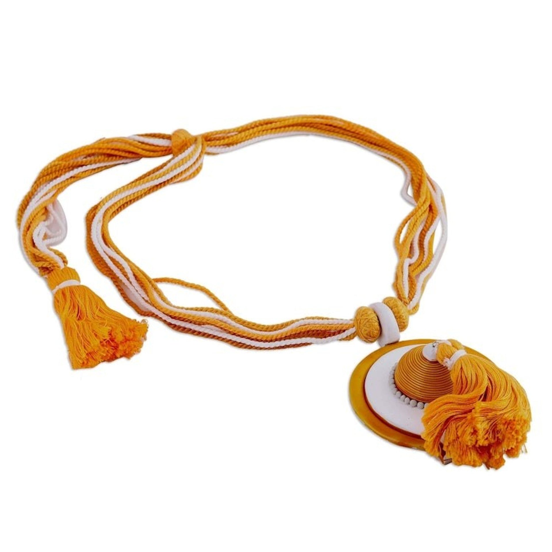 Hand Crafted Orange and Yellow Ceramic Pendant Necklace ''Sunrise in Kyoto''