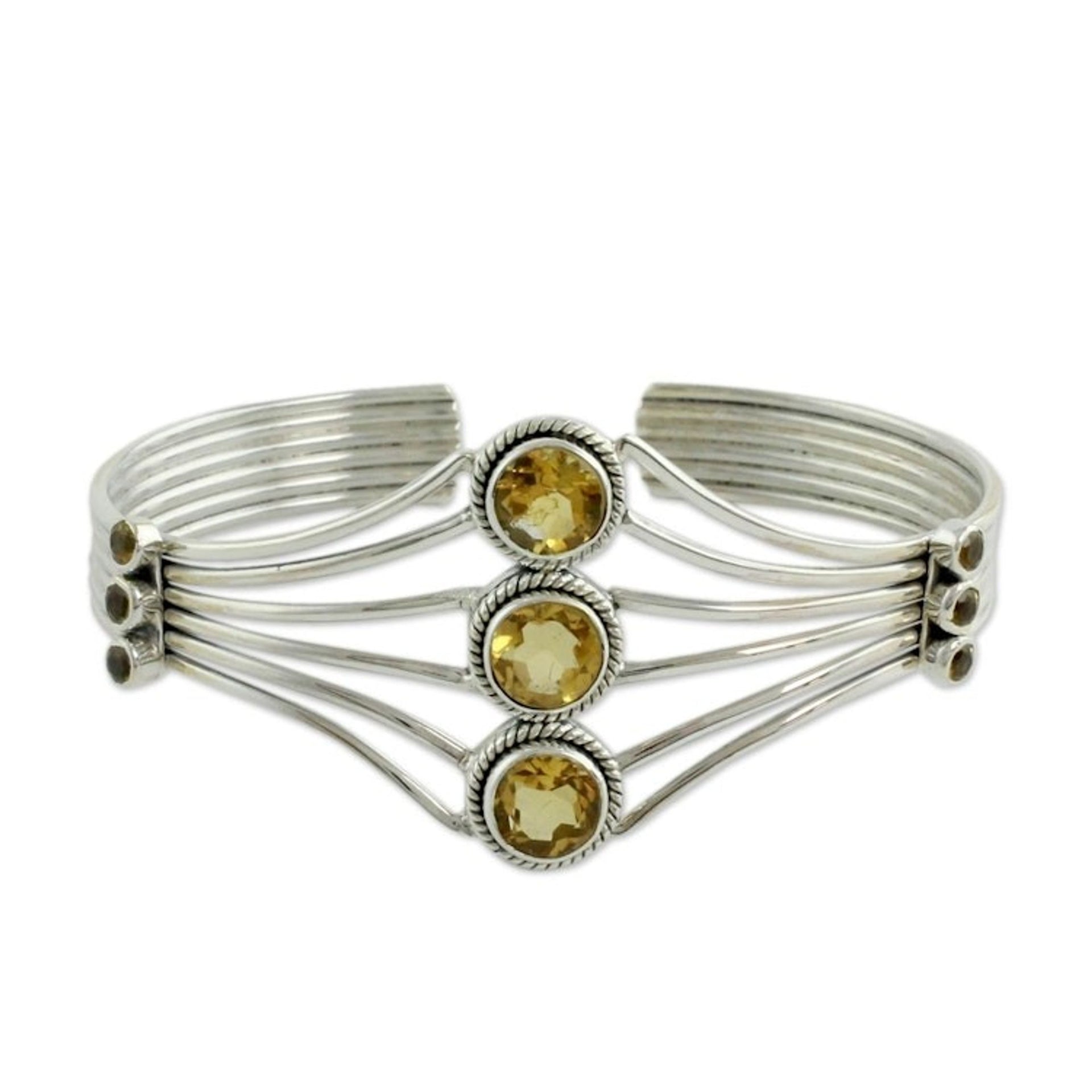 Modern Sterling Silver and Faceted Citrine Cuff Bracelet 'Glamour'
