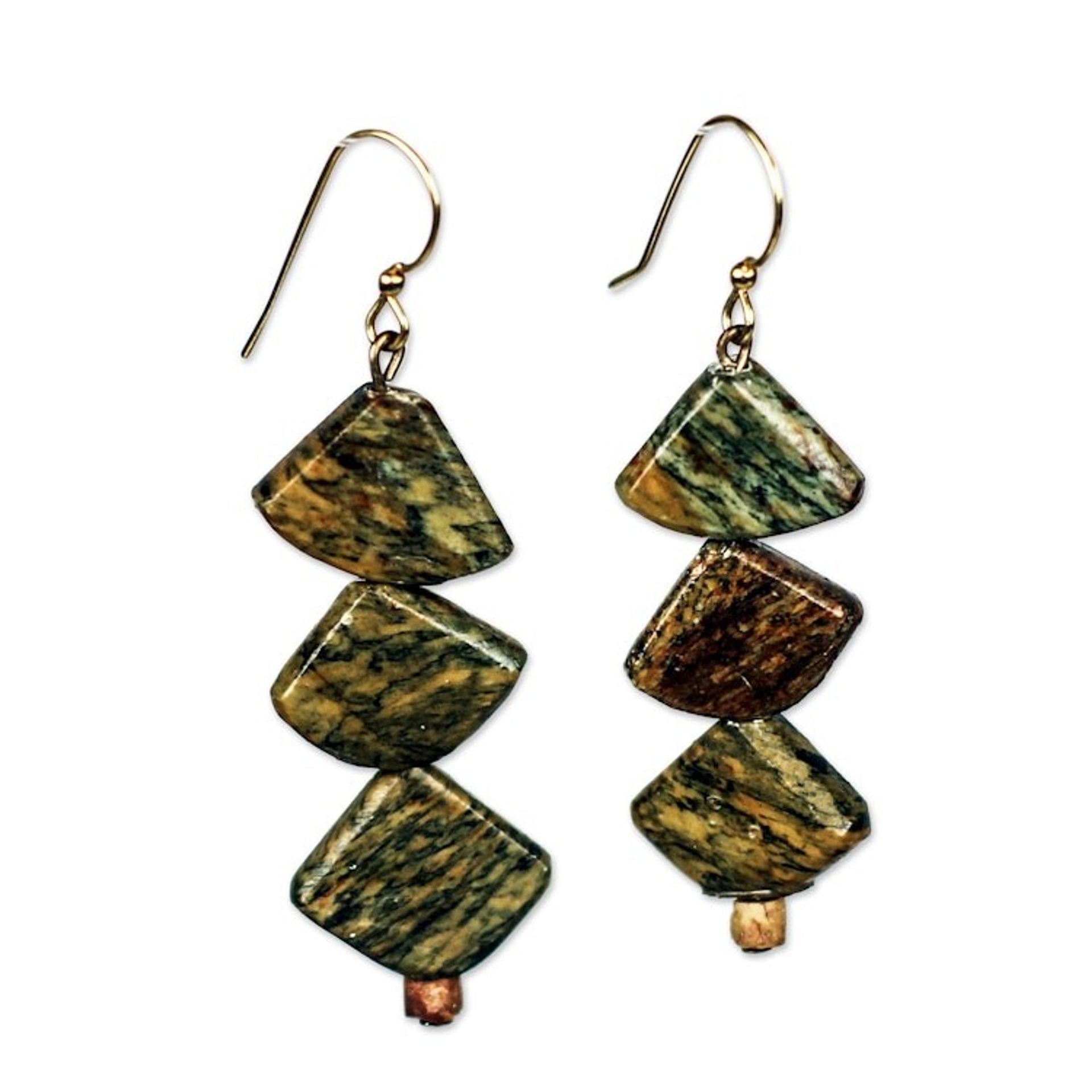 Natural Soapstone and Bauxite Beaded Dangle Earrings 'Fascinating Delight'
