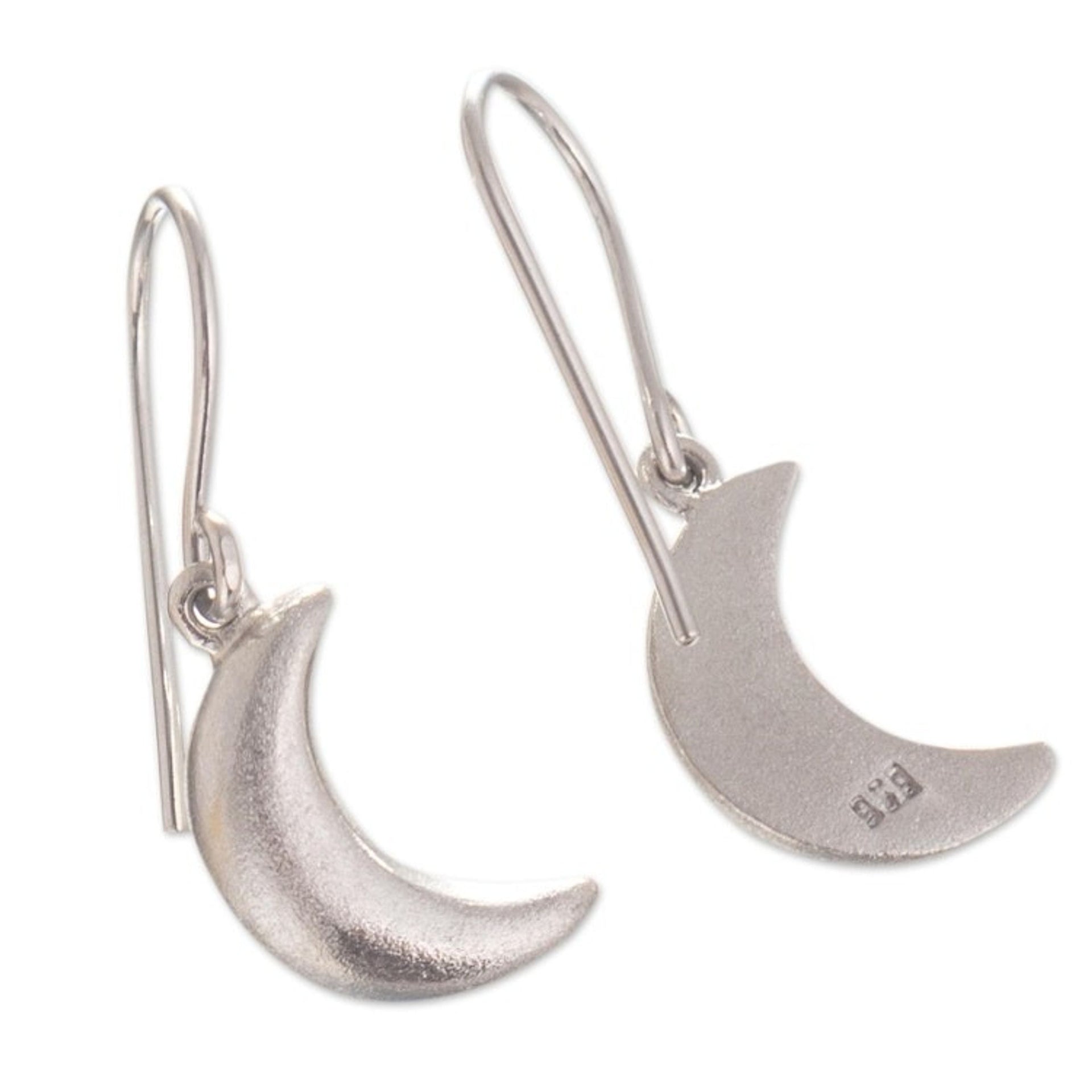 Sterling Silver Crescent Moon Dangle Earrings from Peru 'Facing Moons'