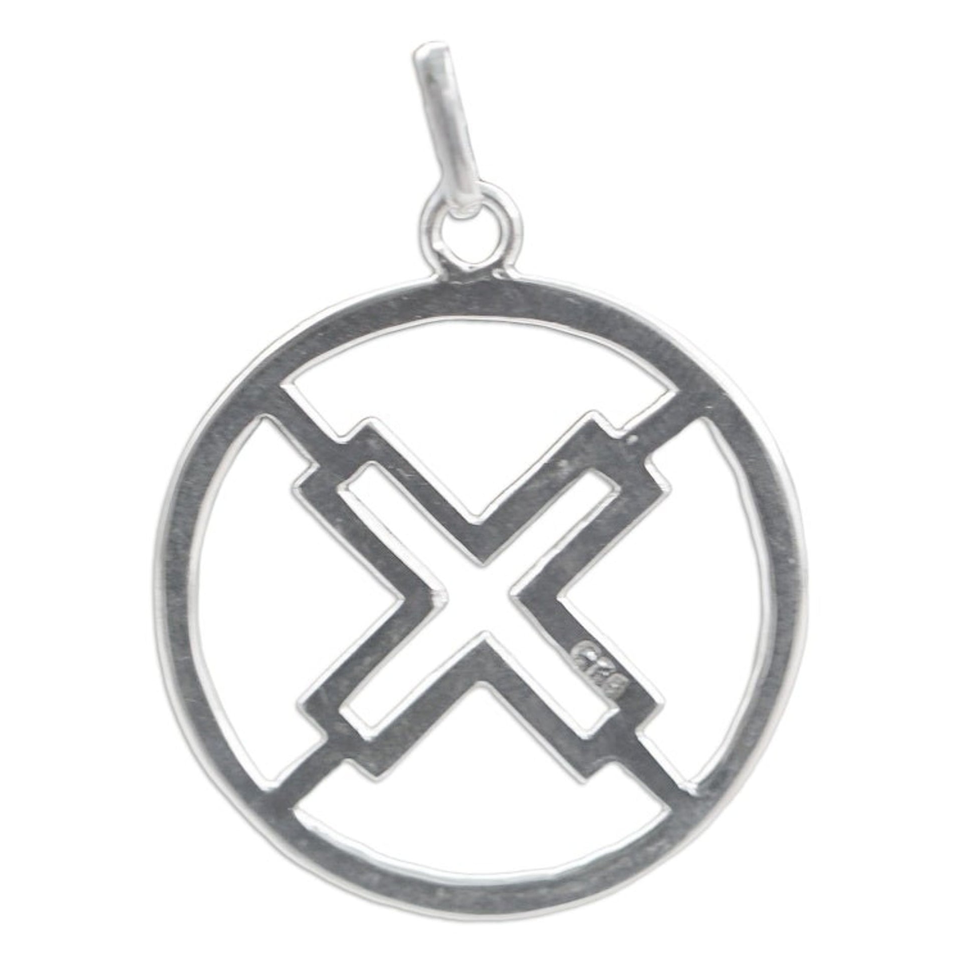 Sterling Silver Round Pendant with Cross Icon from Ghana 'Authority Core'