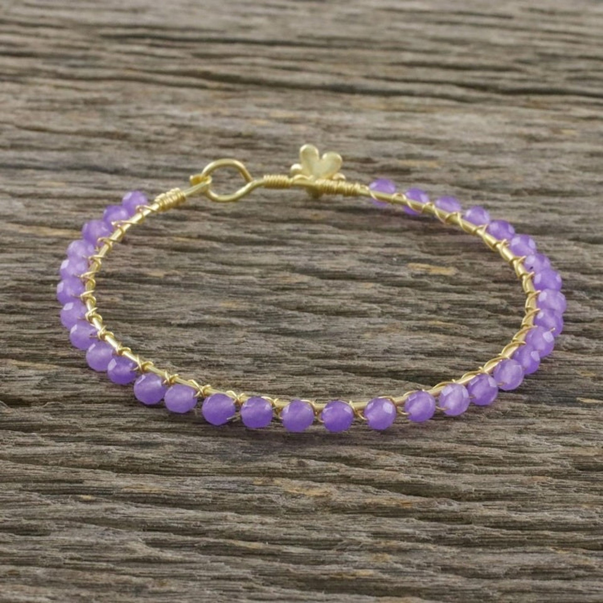 Gold Plated Purple Quartz Bangle Bracelet from Thailand 'Fall in Love in Purple'