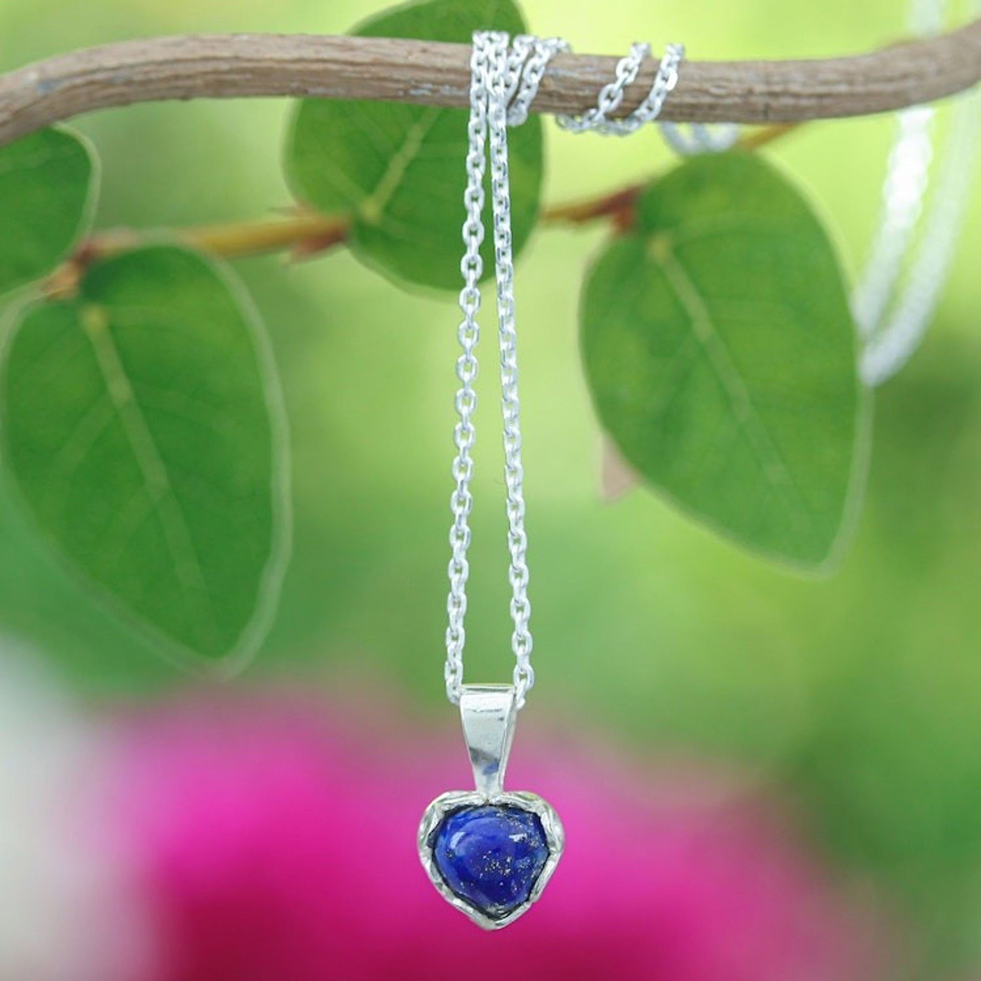 Heart-Shaped Lapis Lazuli Cabochon Pendant Necklace 'Heart of Truth'