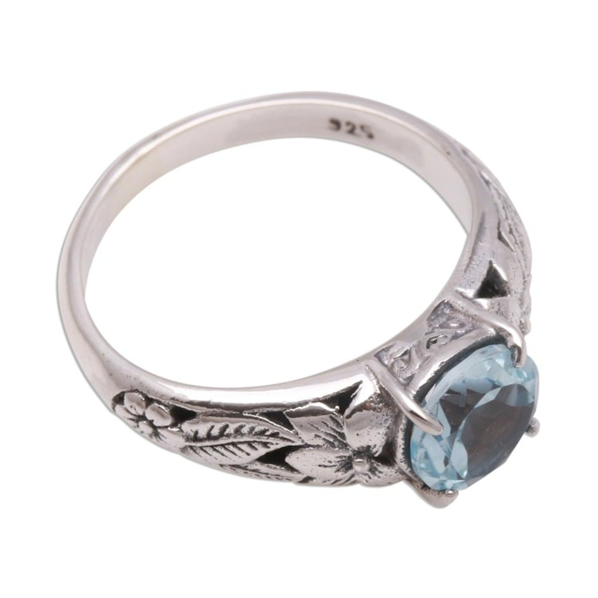 Floral Blue Topaz Single-Stone Ring from Bali 'Floral Glint'