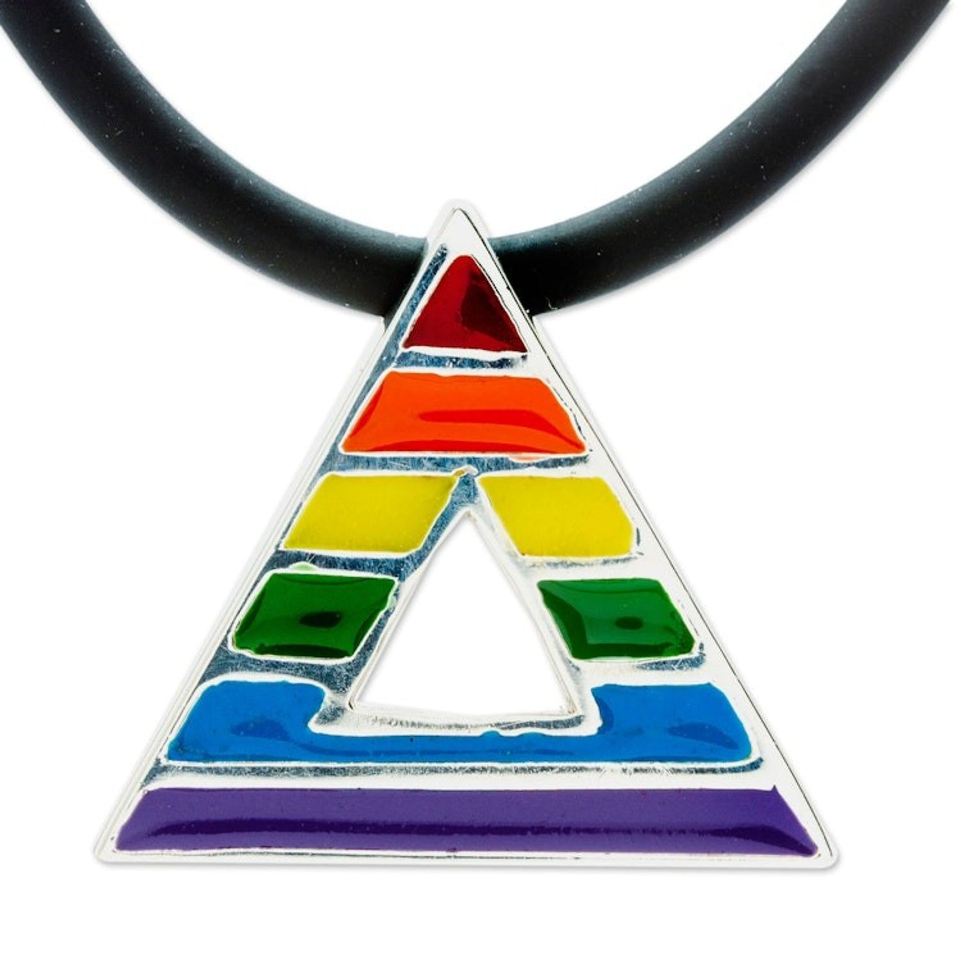 Unisex Sterling Silver LGBTQ Themed Pendant Necklace 'Rainbow Pride Triangle'