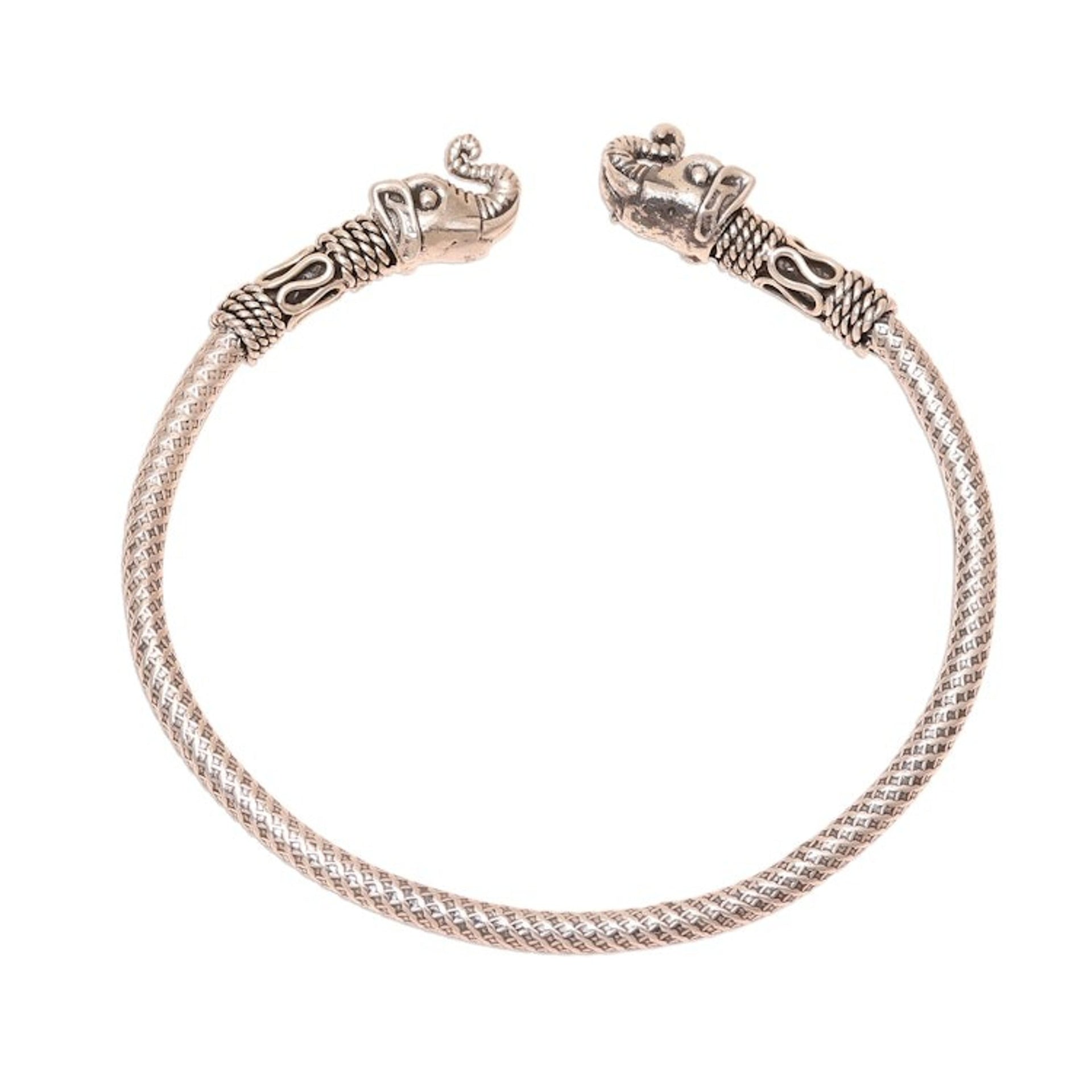 Elephant Sterling Silver Cuff Bracelet from India 'Welcome Elephant'