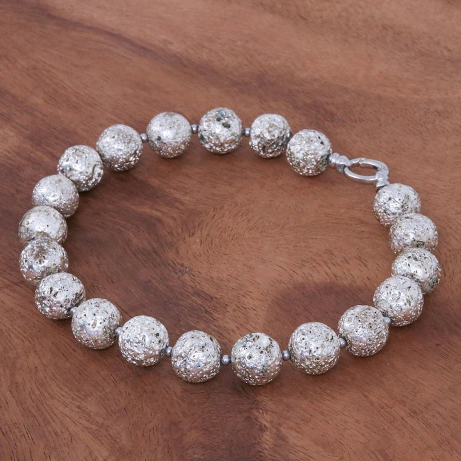 Silver-Toned Lava Stone and Hematite Beaded Necklace 'Blazing Silver'