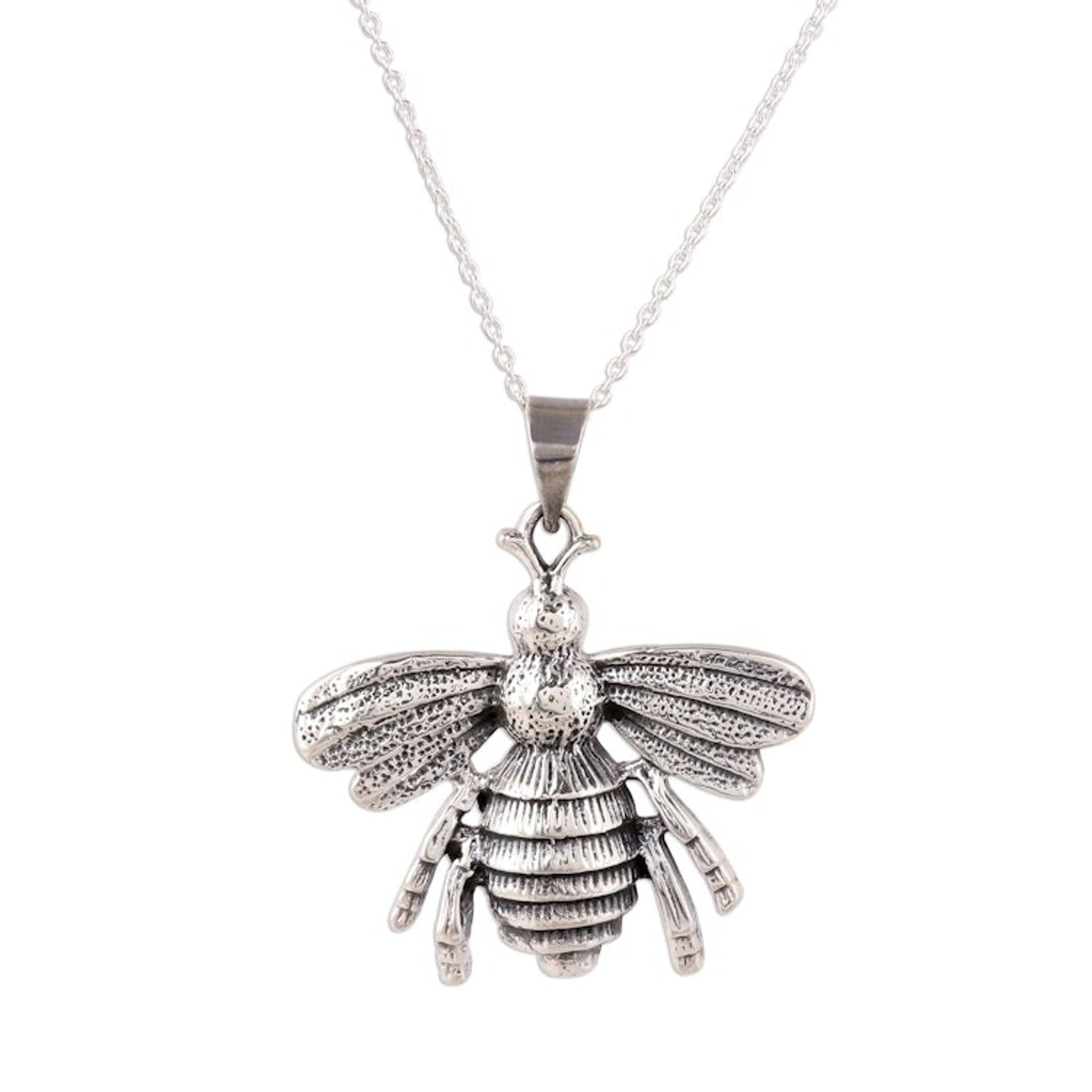 Sterling Silver Bee Pendant Necklace from India 'Humming Bee'