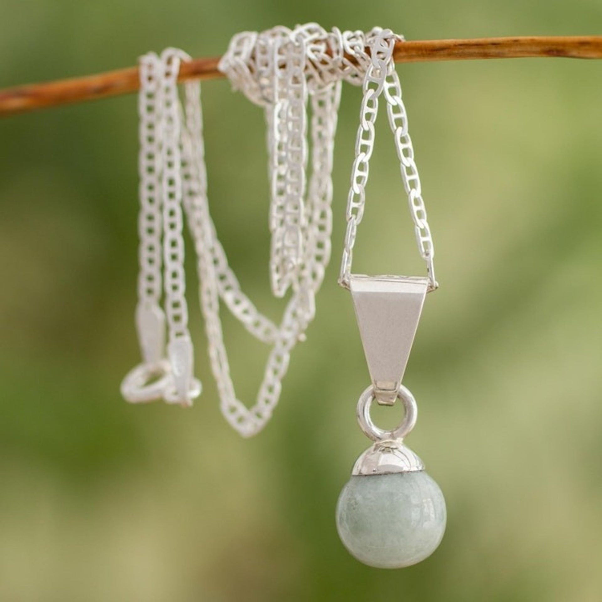 Pale Green Jade Silver Pendant Necklace from Guatemala 'Mayan Moon'