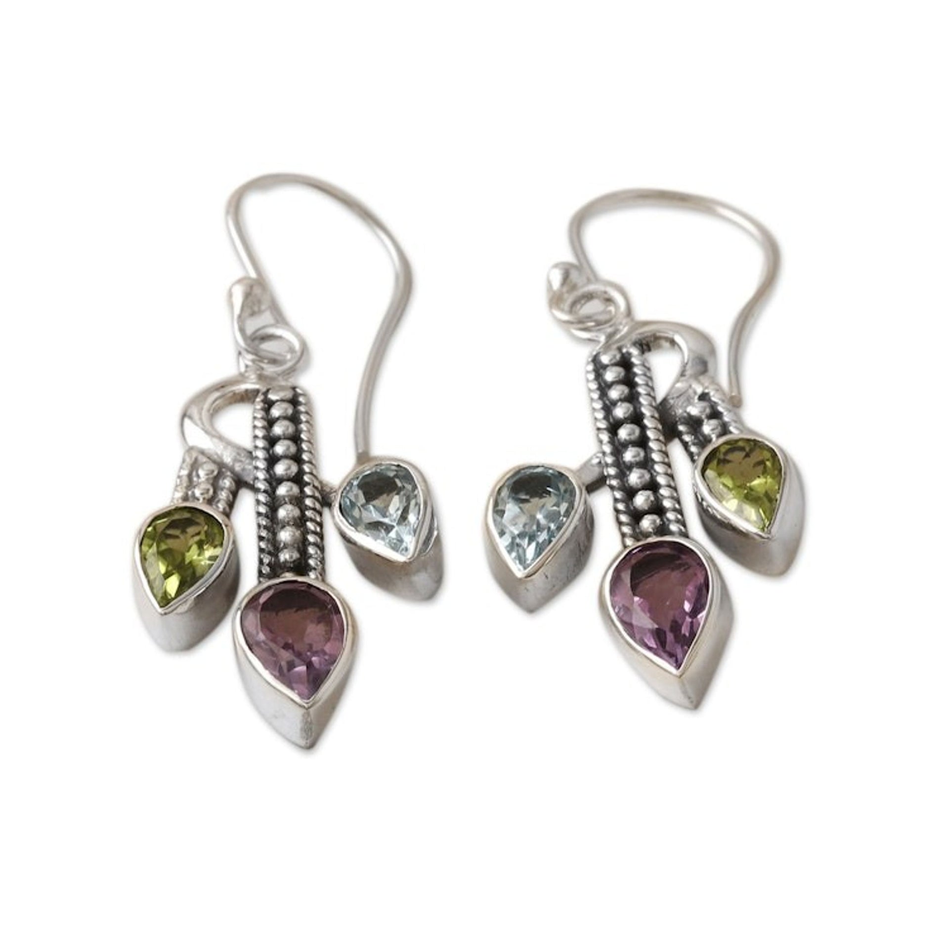 3-Carat Multi-Gemstone Dangle Earrings Crafted in India 'Precious Knots'