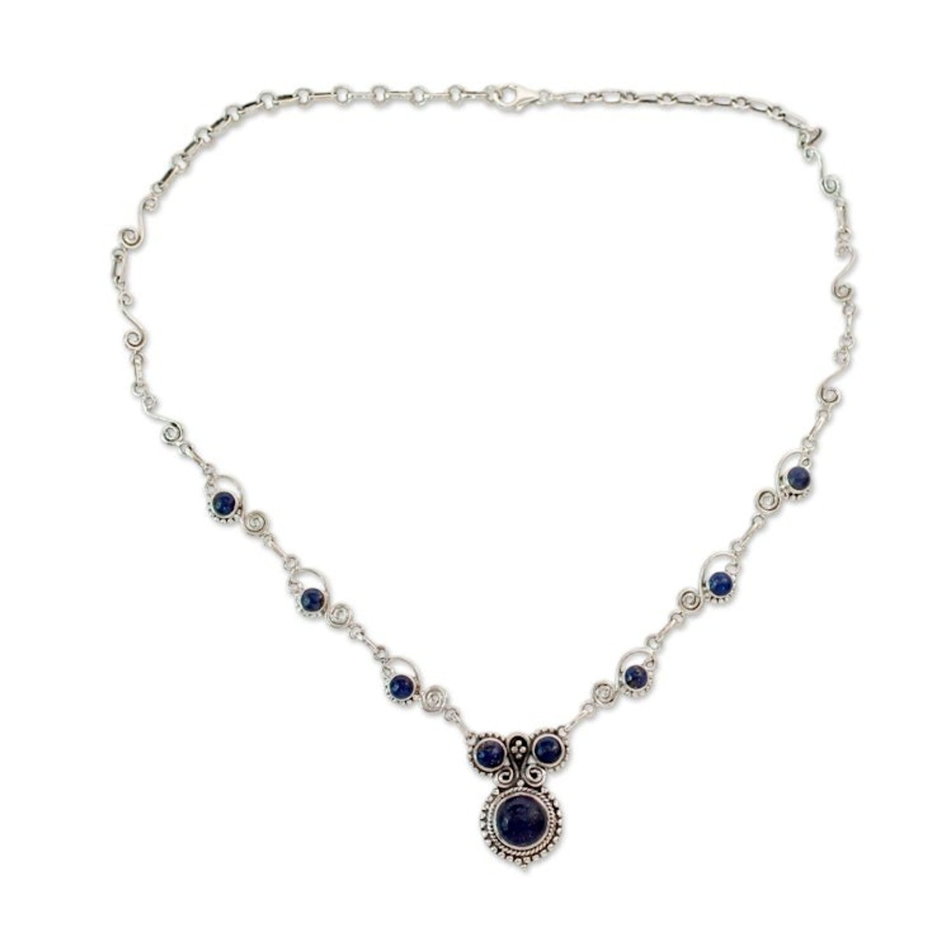 Indian Sterling Silver and Lapis Lazuli Necklace 'Meerut Magic'
