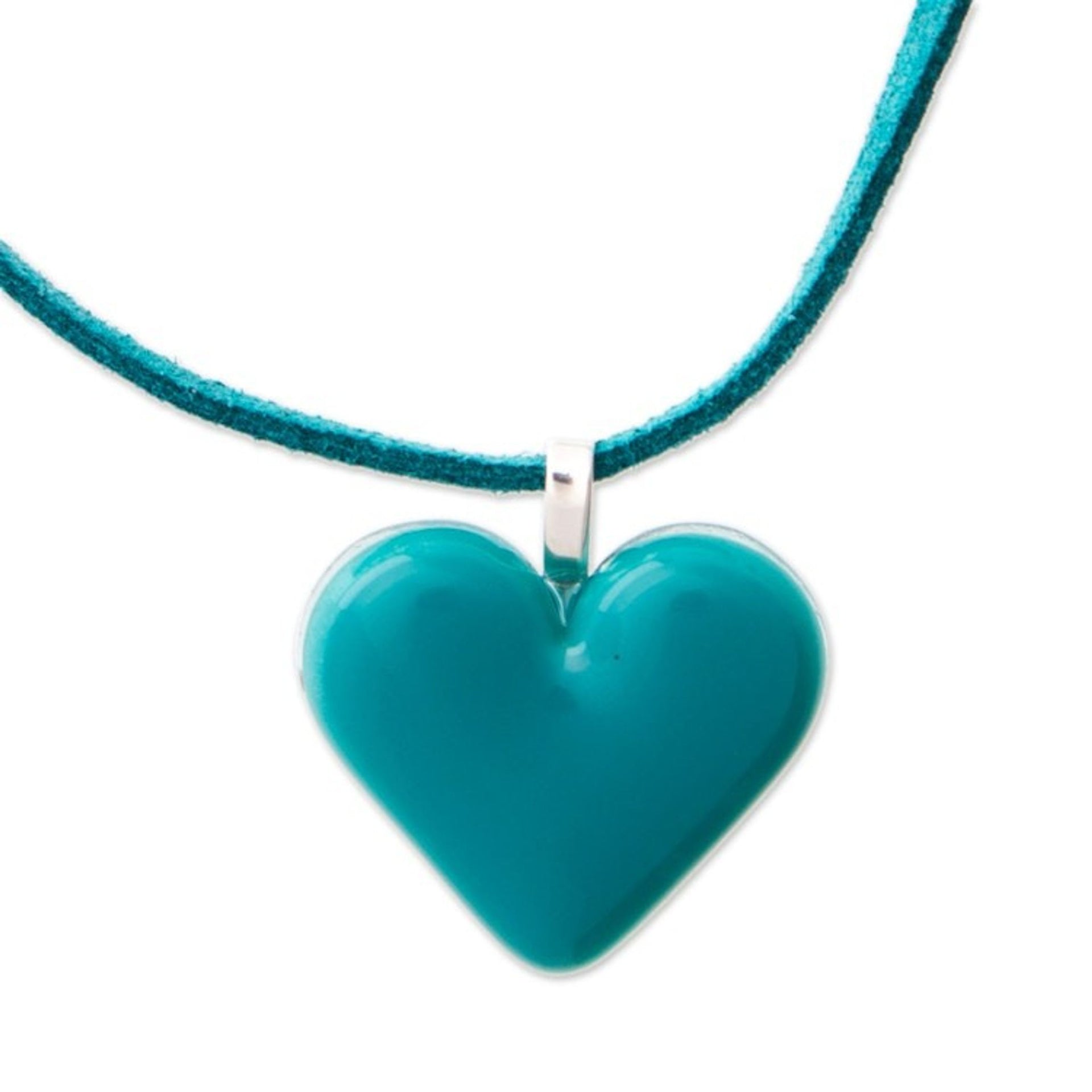 Art Glass Heart-Shaped Pendant Necklace in Teal 'My Teal Love'