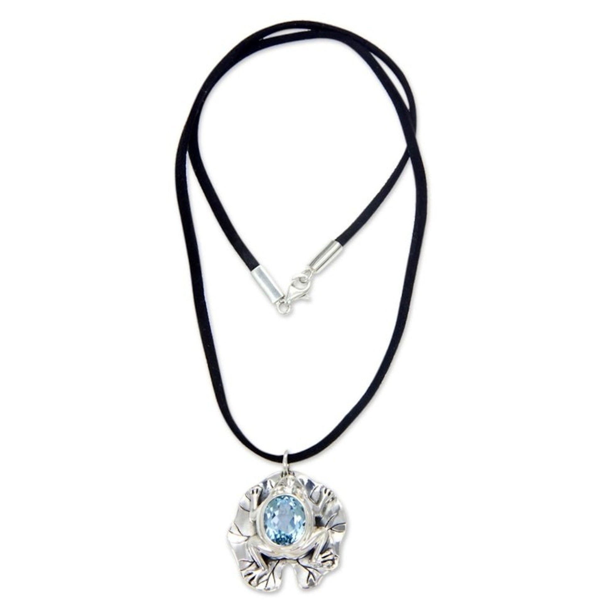 Artisan Crafted Blue Topaz Frog Necklace 'Frog Prince'