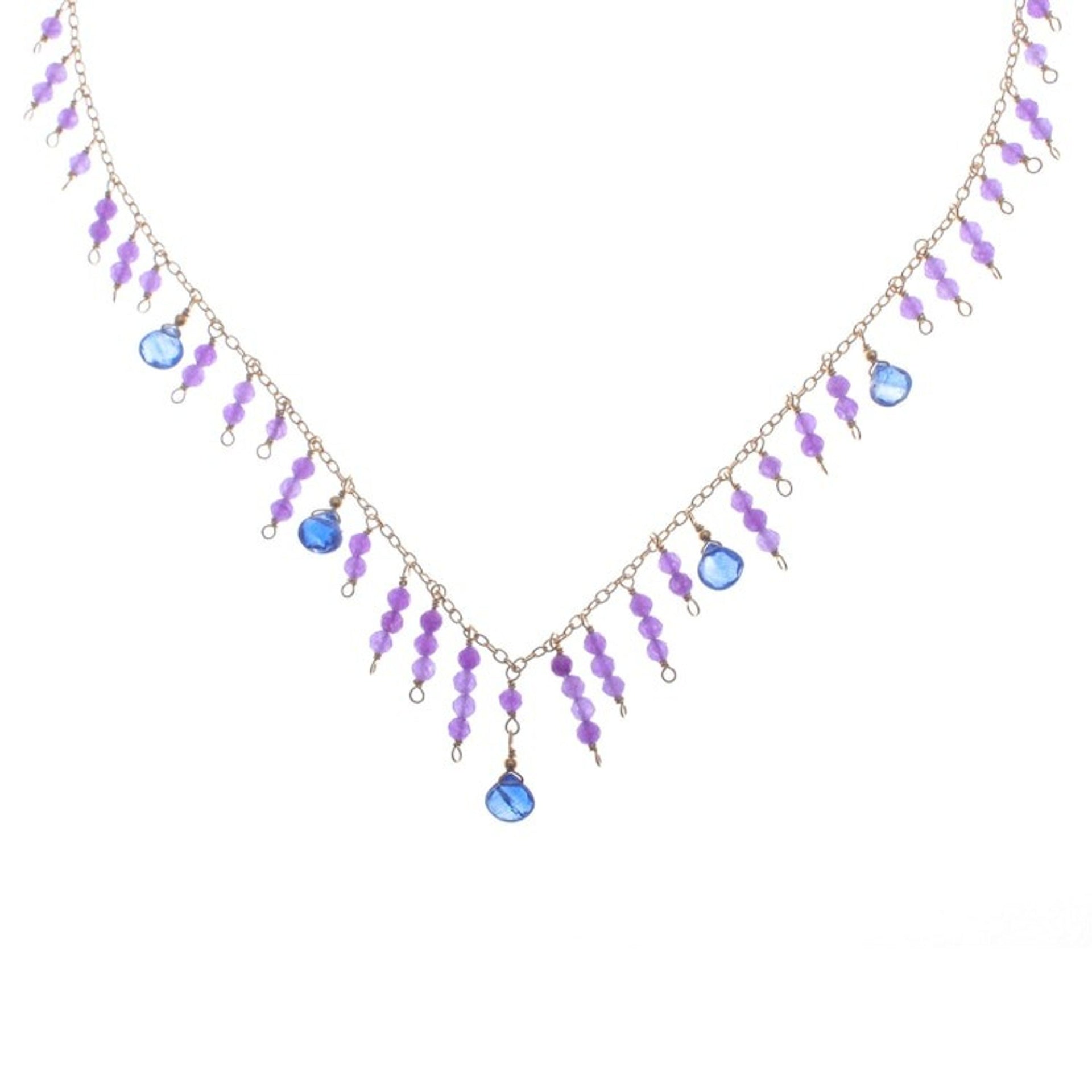 24k Gold-Plated Kyanite and Amethyst Waterfall Necklace 'Lilac Sweet'