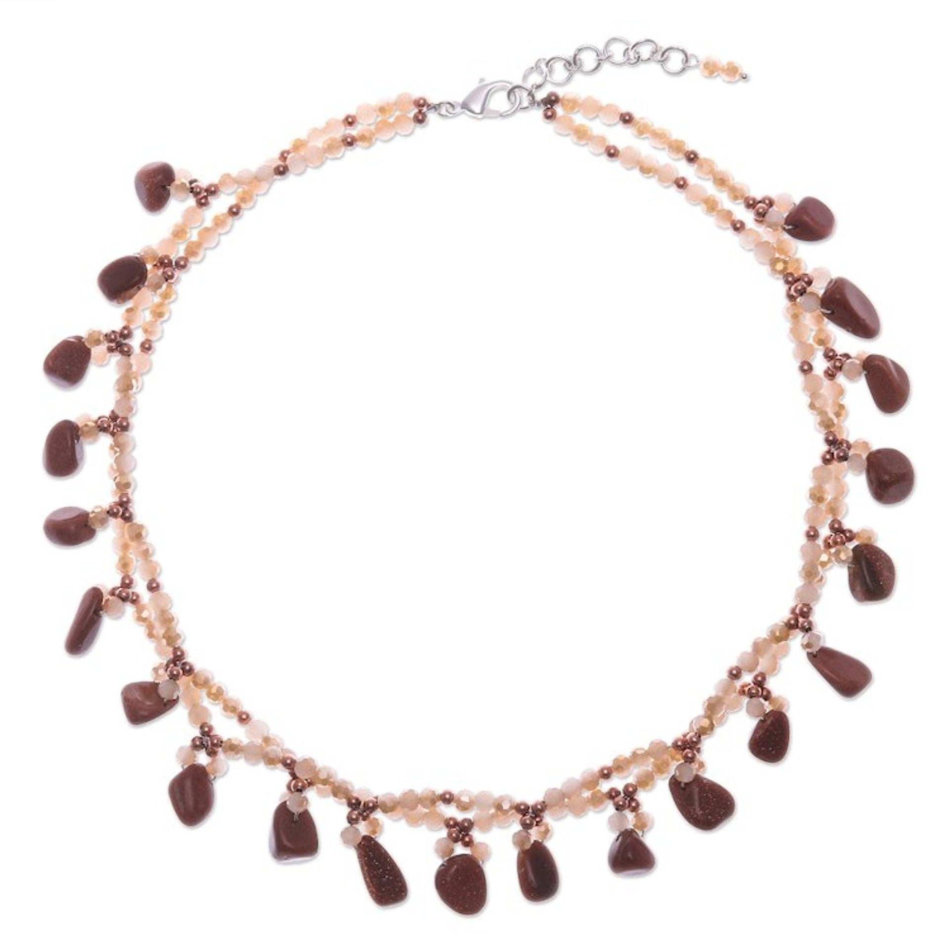 Goldstone Beaded Necklace with Silver-Plated Extender 'Wonderful Orange'