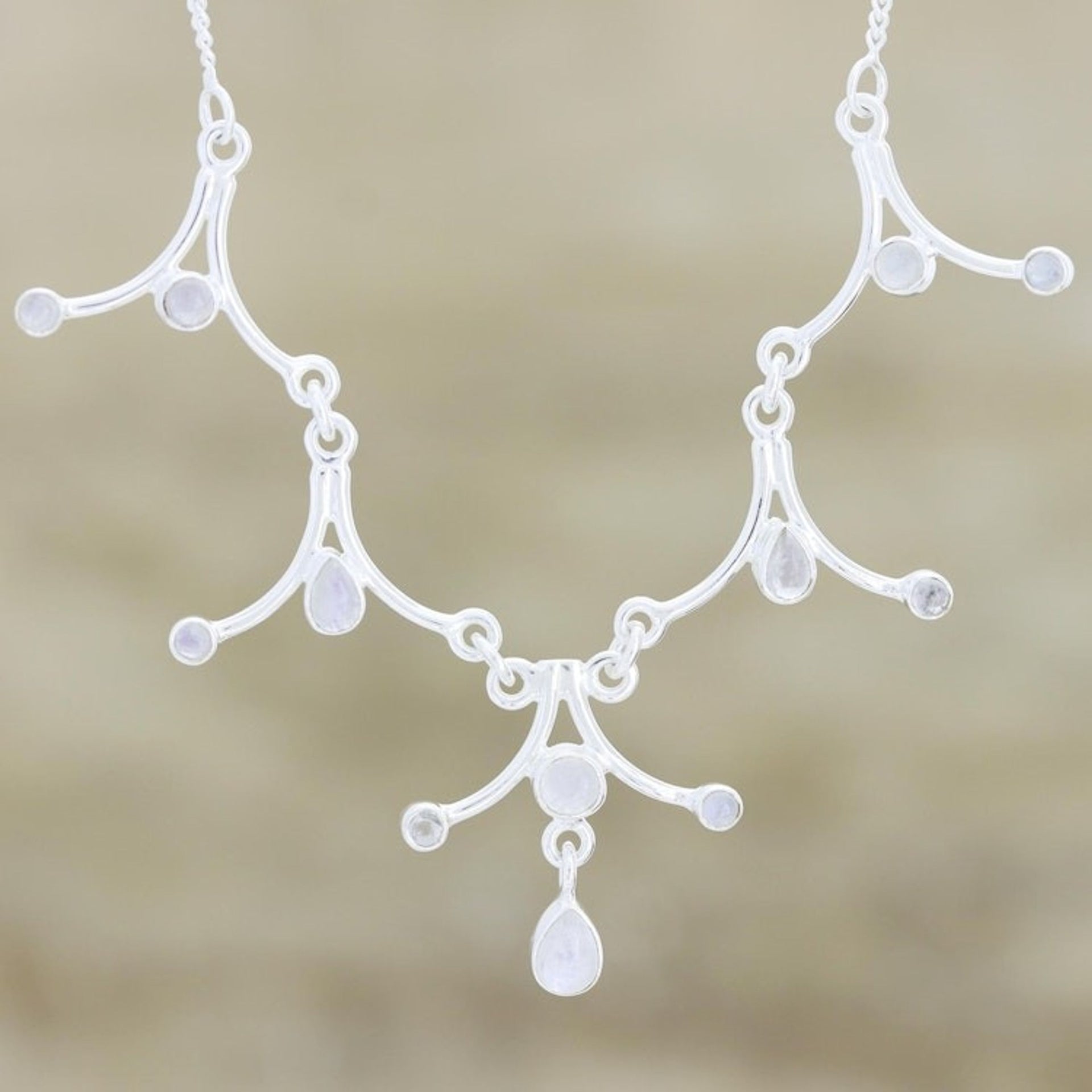 Moonstone and Sterling Silver Necklace Indian Jewelry 'Mystical Dreamer'
