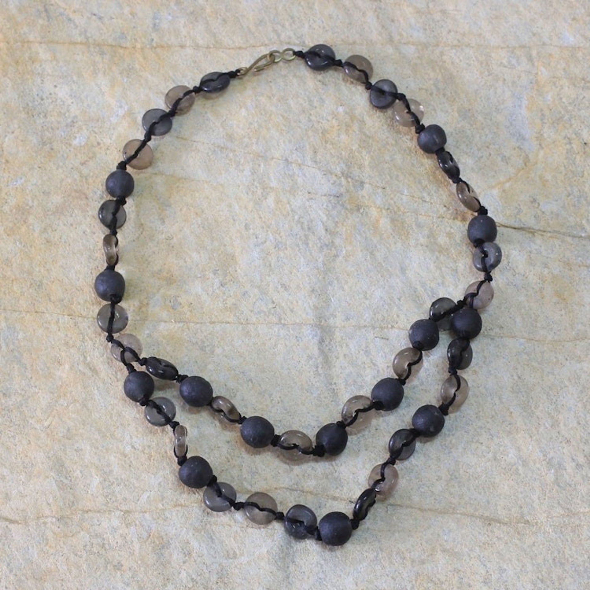 Recycled bead necklace 'Pretty Taupe'