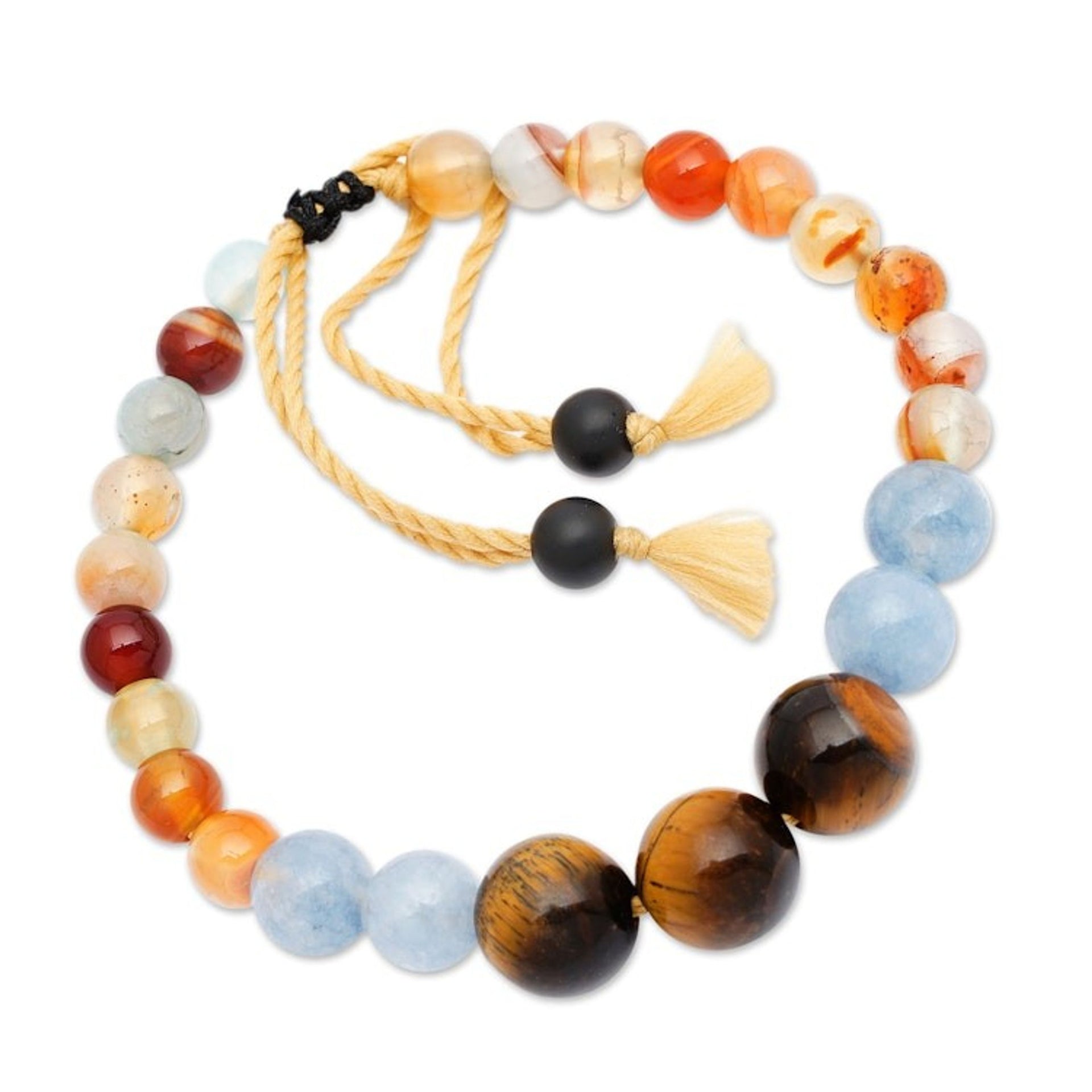 Adjustable Aquamarine and Tiger's Eye Bracelet Made in Bali 'Tranquil Soul'