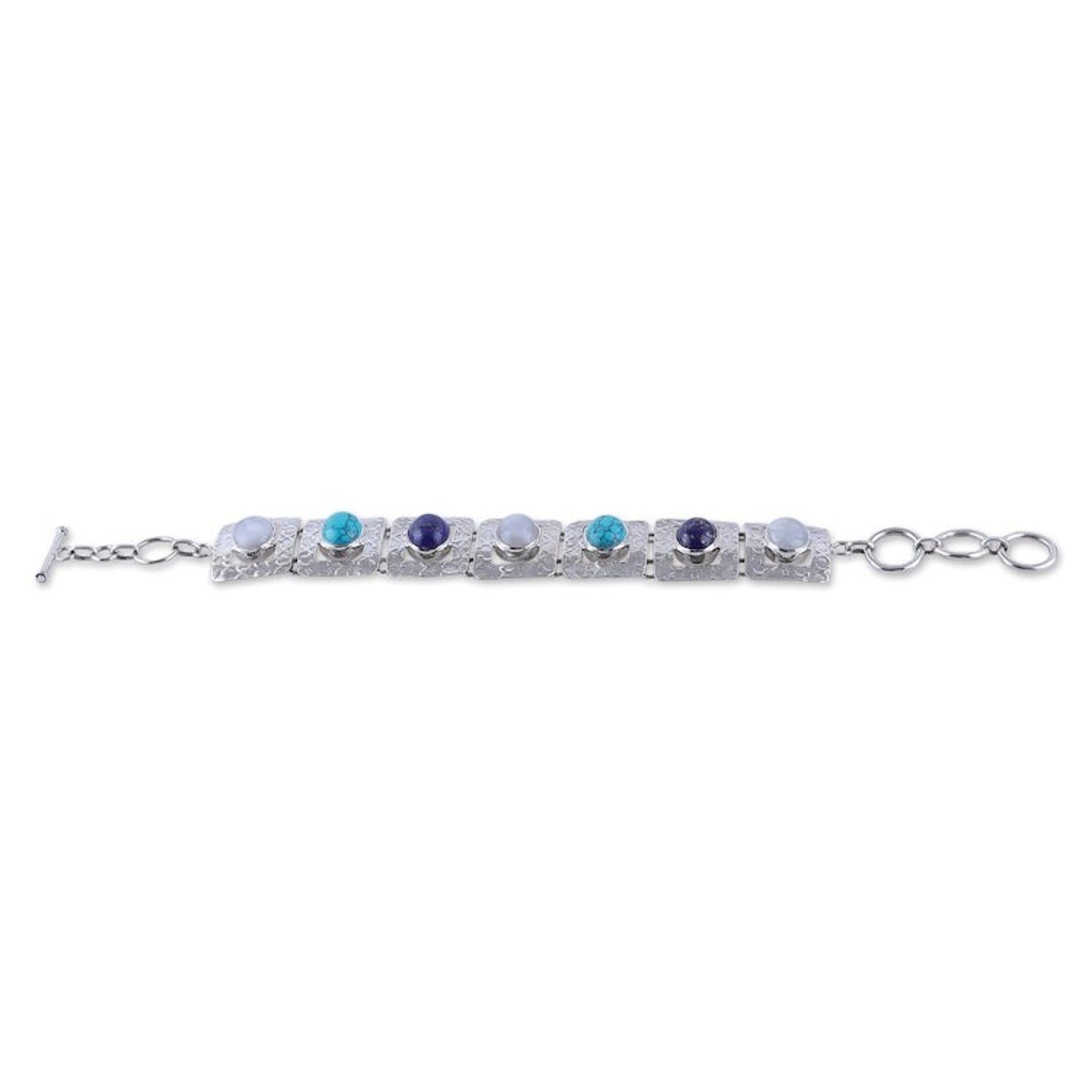 Avant-Garde Blue Multi-Gemstone Link Bracelet Made in India 'Ocean Windows'