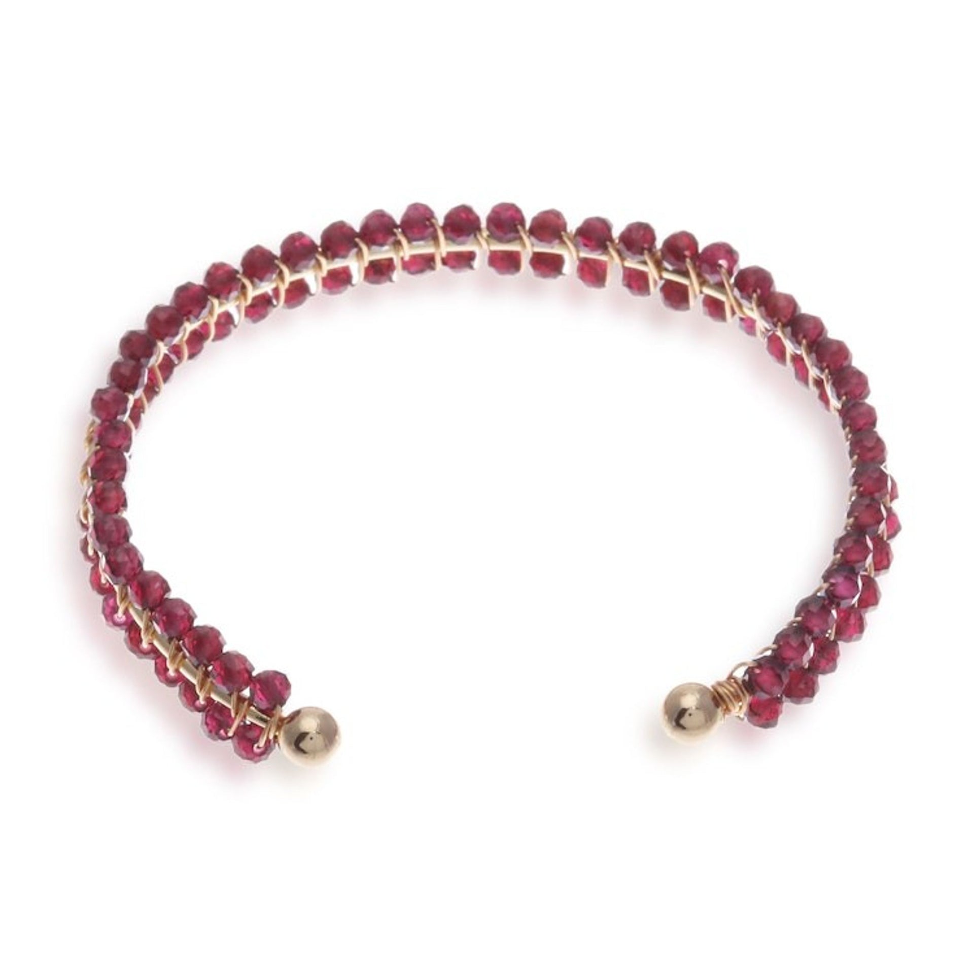 Garnet Beaded Polished 14k Gold-Accented Cuff Bracelet 'Red Lively Colors'