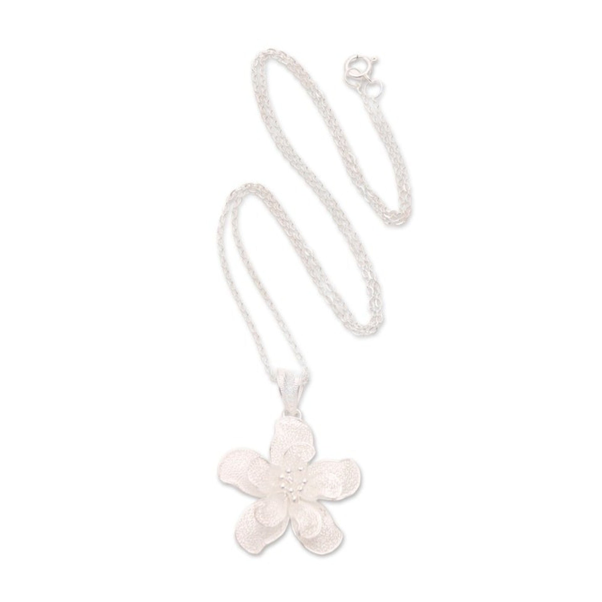 Sterling Silver Filigree Stargazer Pendant Necklace 'Stargazer Lily'
