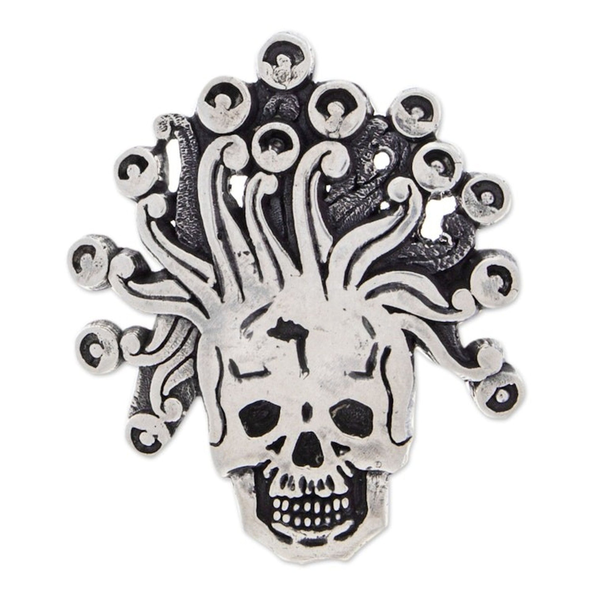 Sterling Silver Aztec God Pendant from Mexico 'Miquiztli'