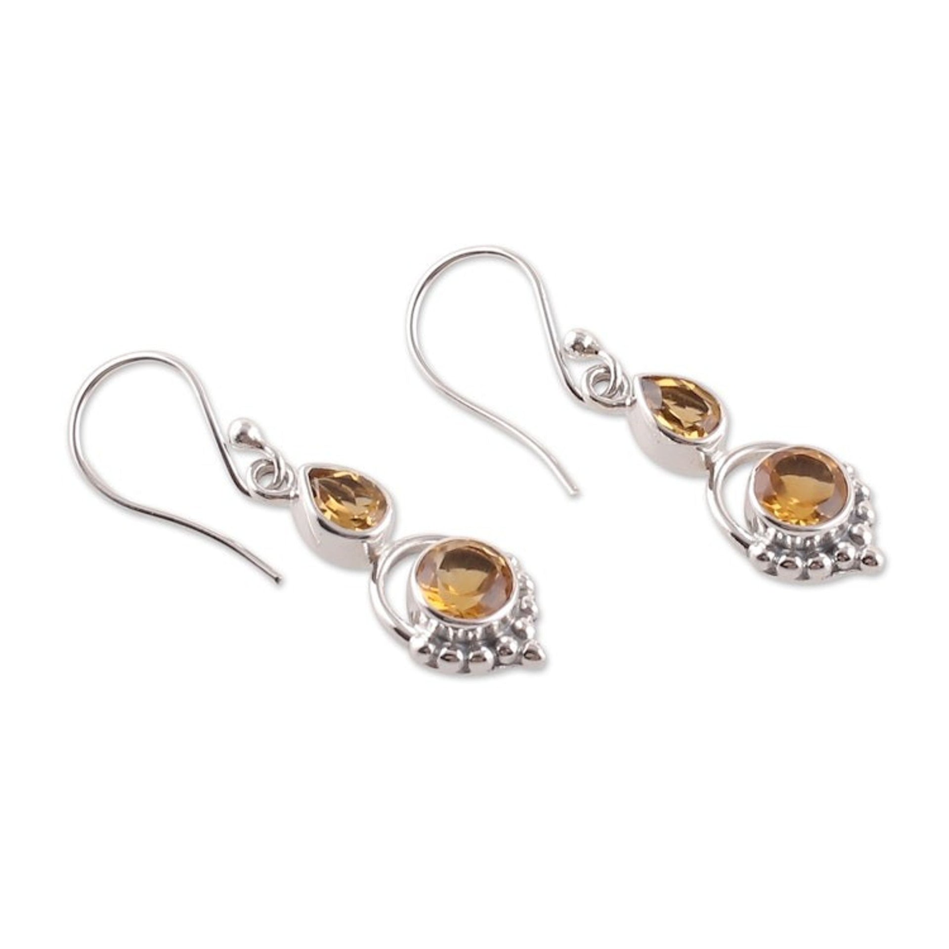 Two-Carat Faceted Pear and Round Citrine Dangle Earrings 'Successful Yellow'