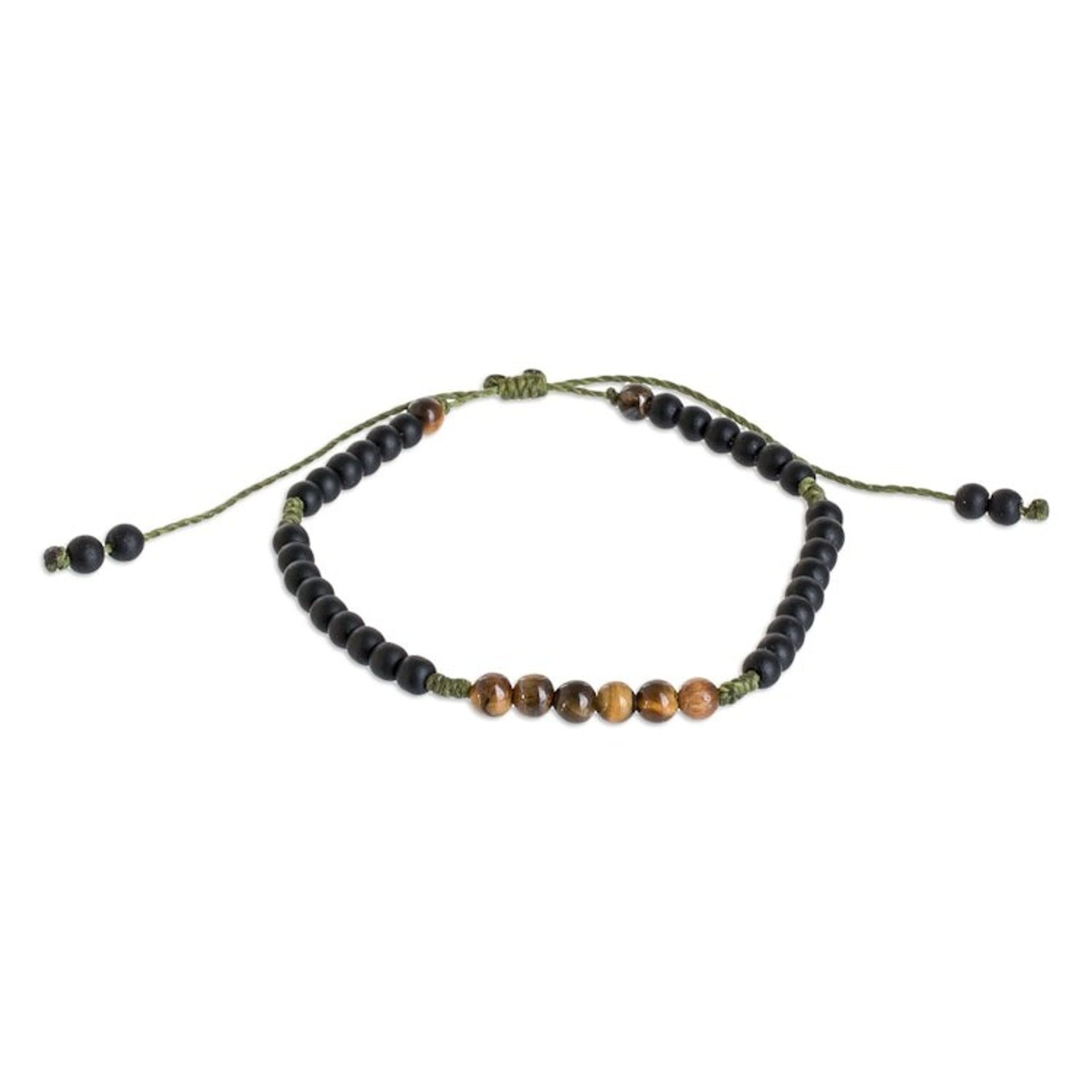 Handcrafted Onyx and Tiger's Eye Beaded Bracelet 'Shadow Energy'