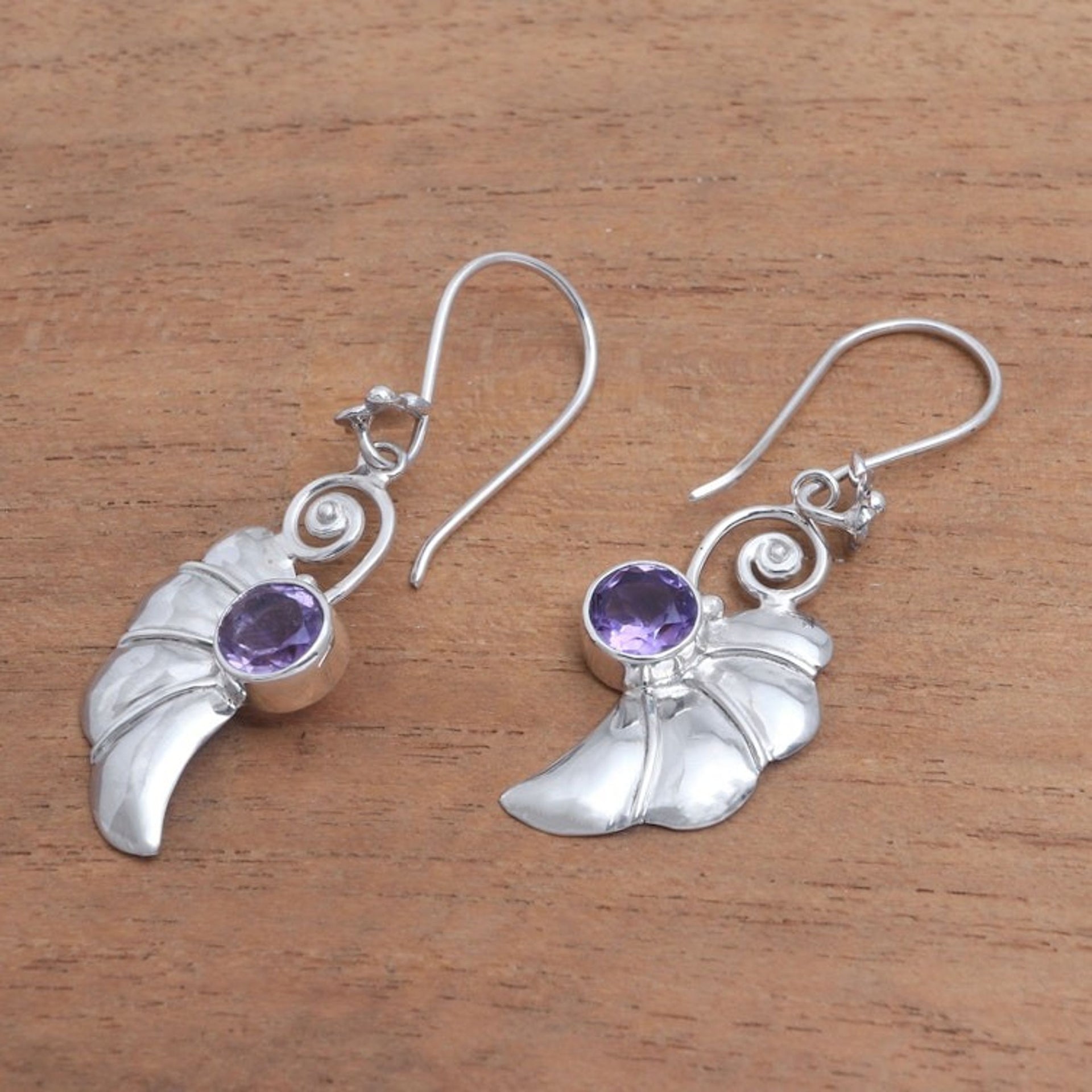 2.5-Carat Amethyst Dangle Earrings Crafted in Bali 'Butterfly Halves'