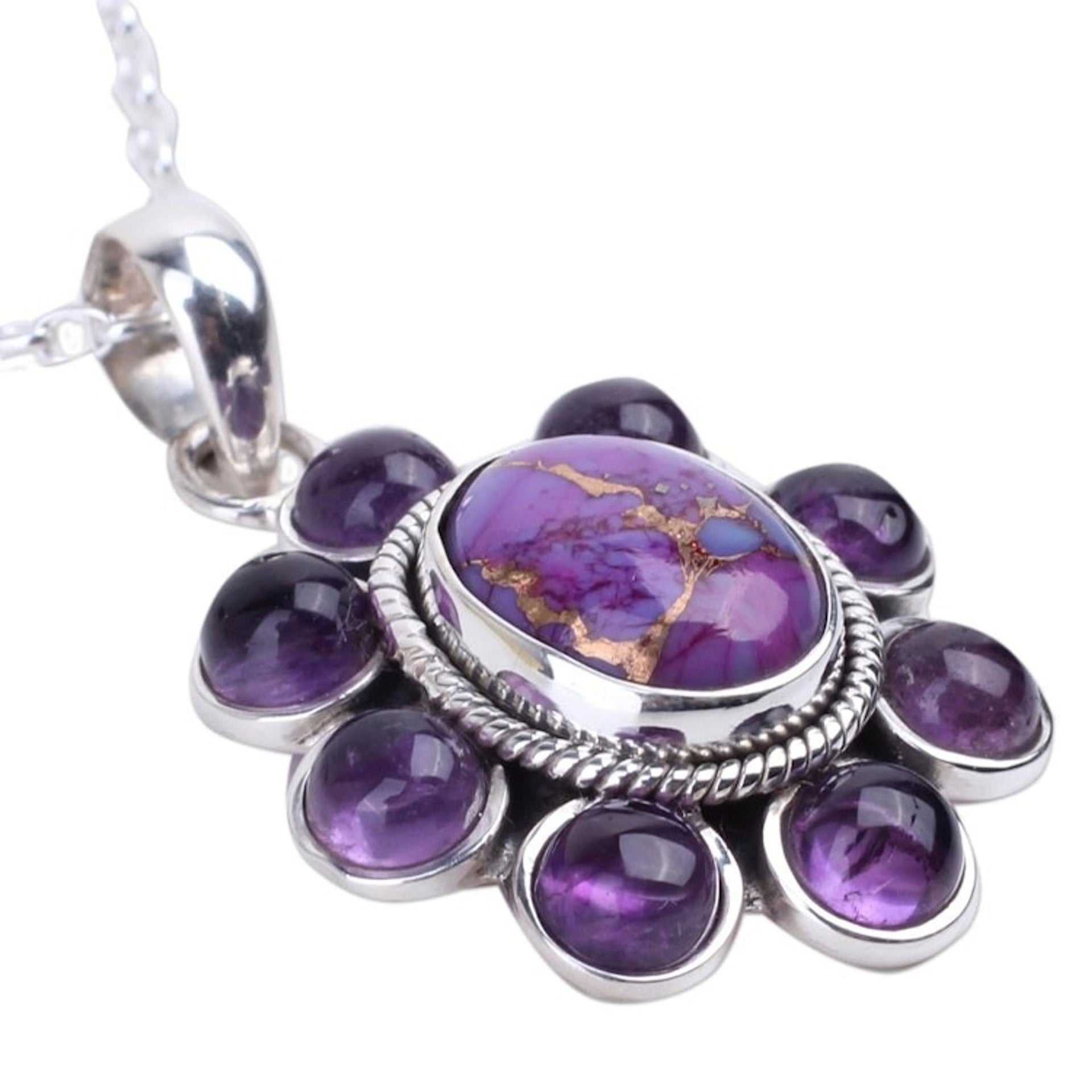 Composite Turquoise Artisan Crafted Necklace with Amethyst 'Deep Purple Blossom'